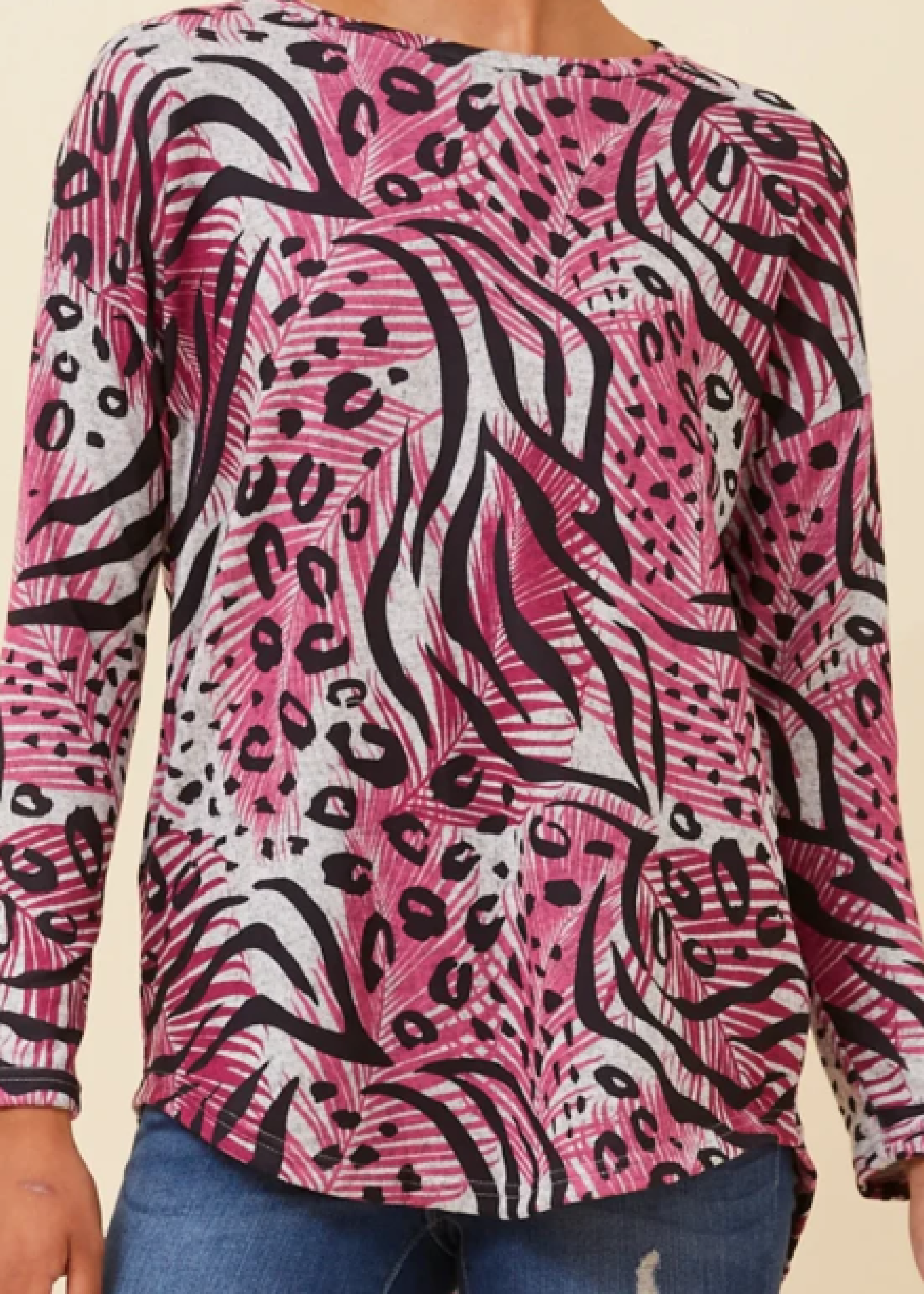 Ruta Pink Leaf Print Top