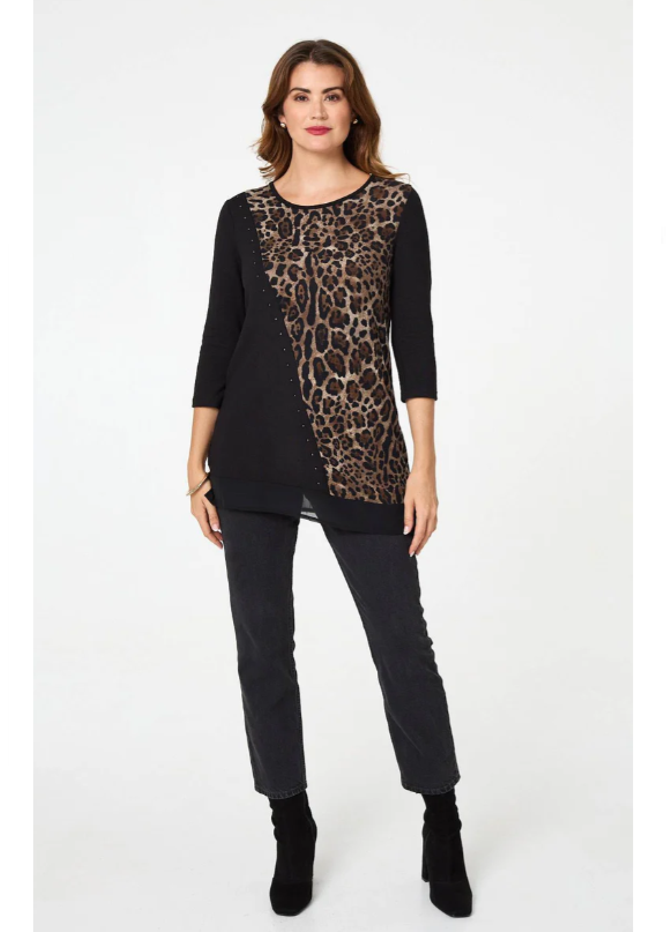 Ariella Black Leopard Panel Top