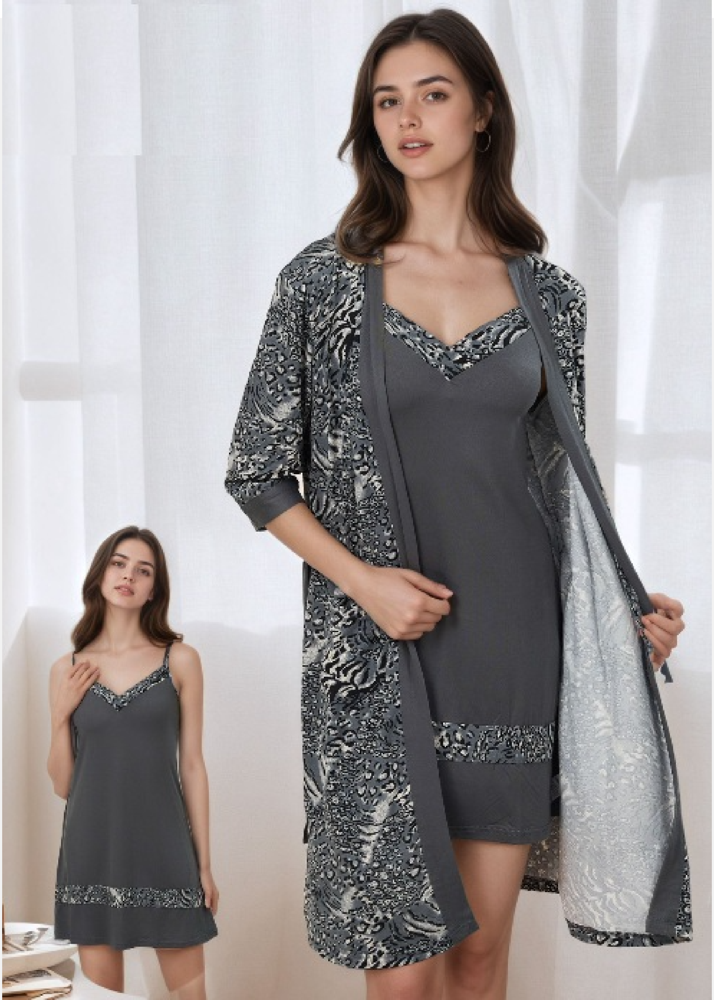 Glenda Grey Nightdress And Robe Set