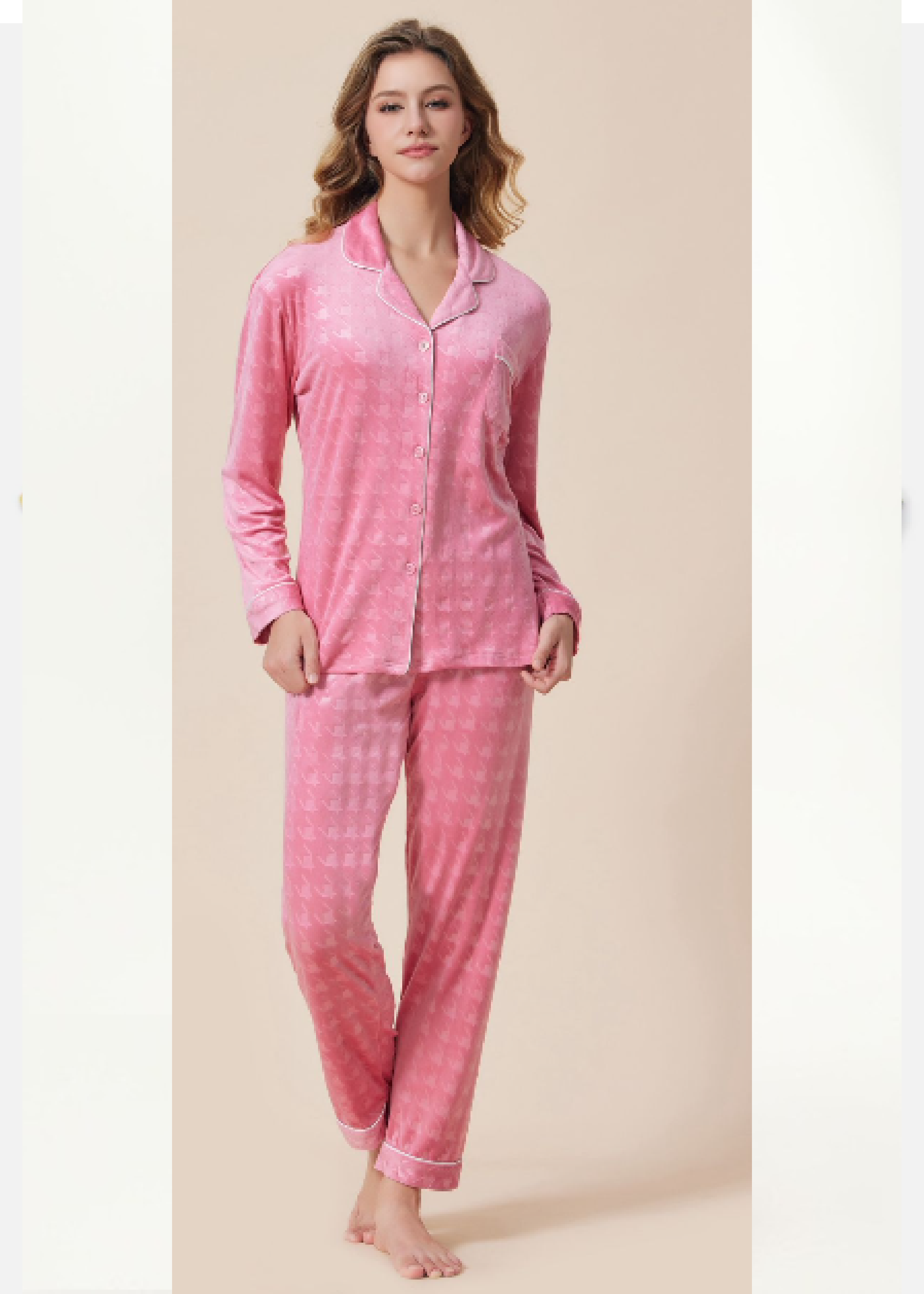 Polly Pink Embossed Pattern Velour Pajama
