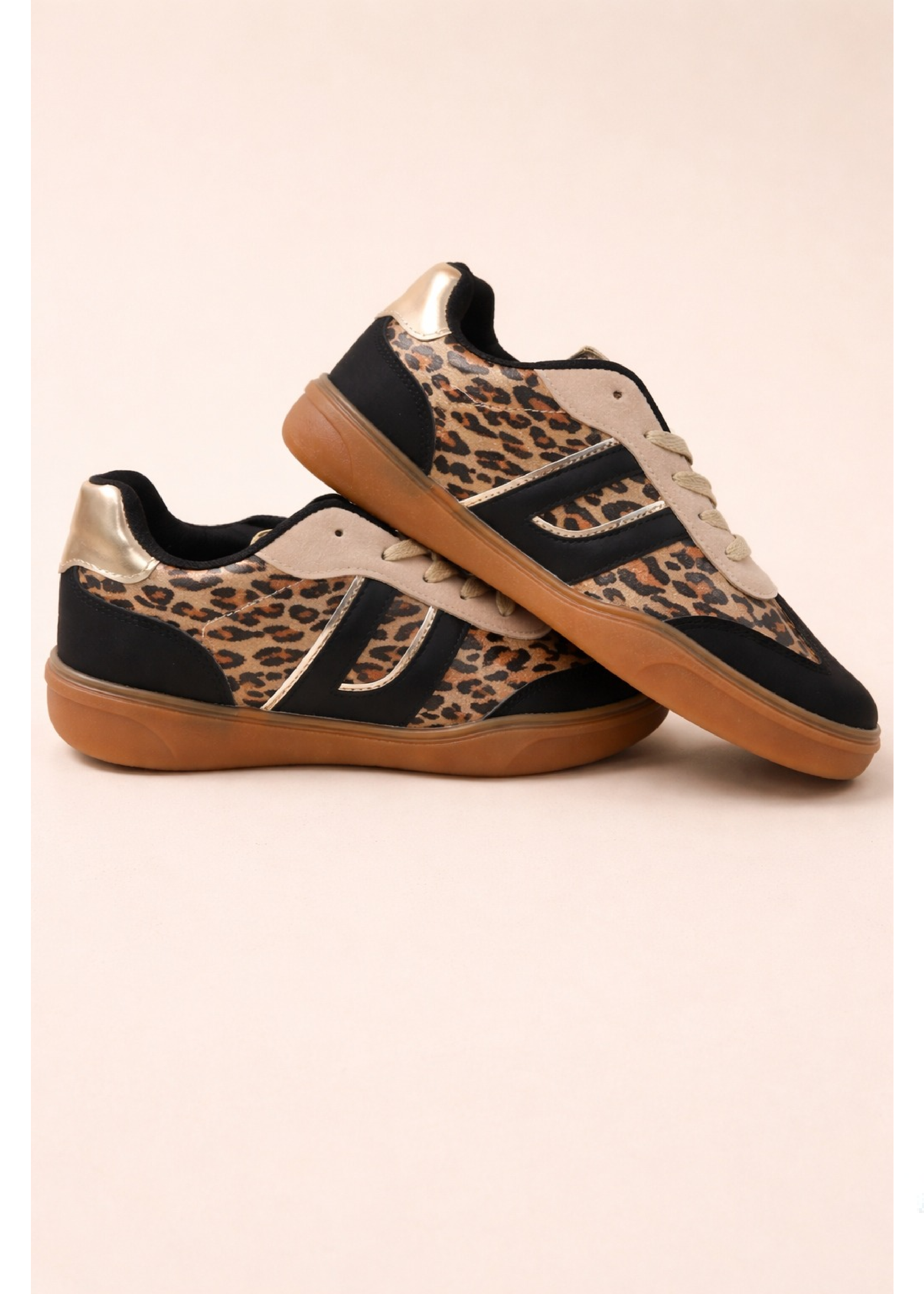 Nicola Black Leopard Low Top Trainers