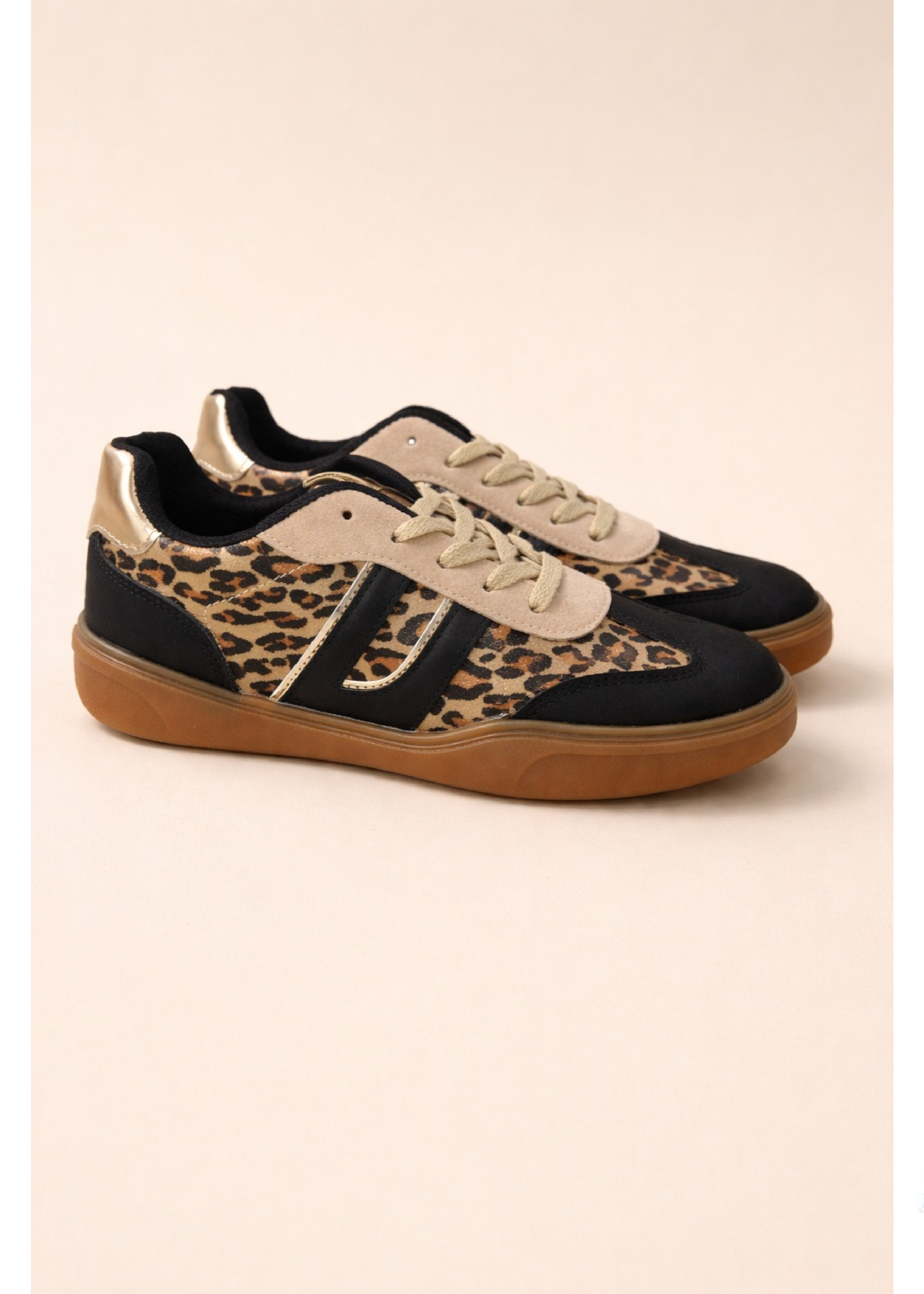 Nicola Black Leopard Low Top Trainers