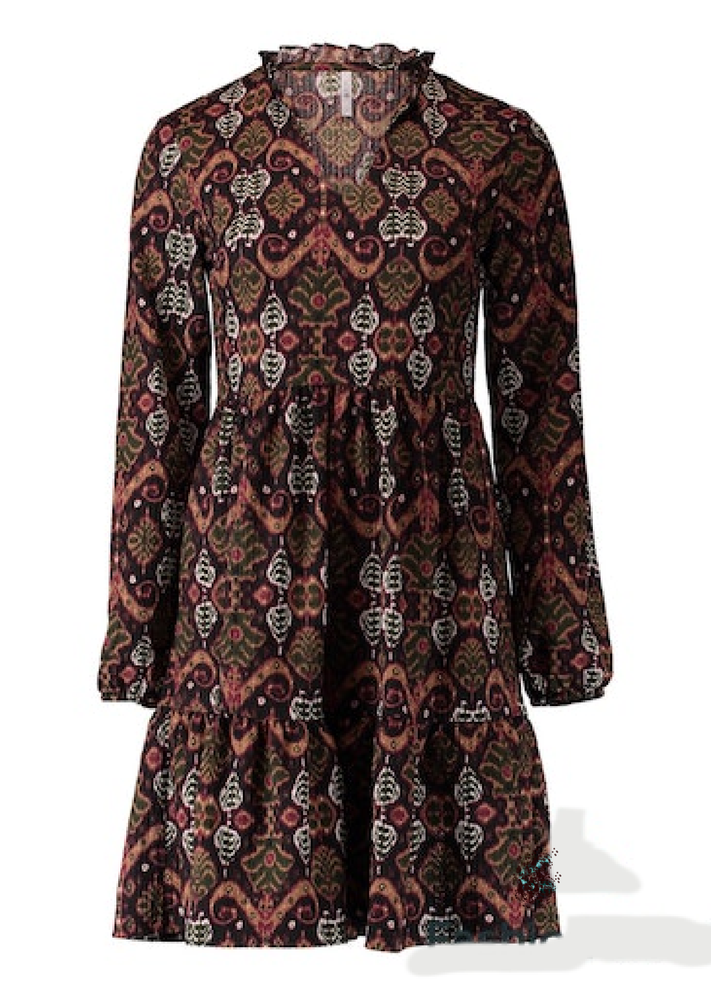 Alba Black Ethnic Motifs Smock Dress