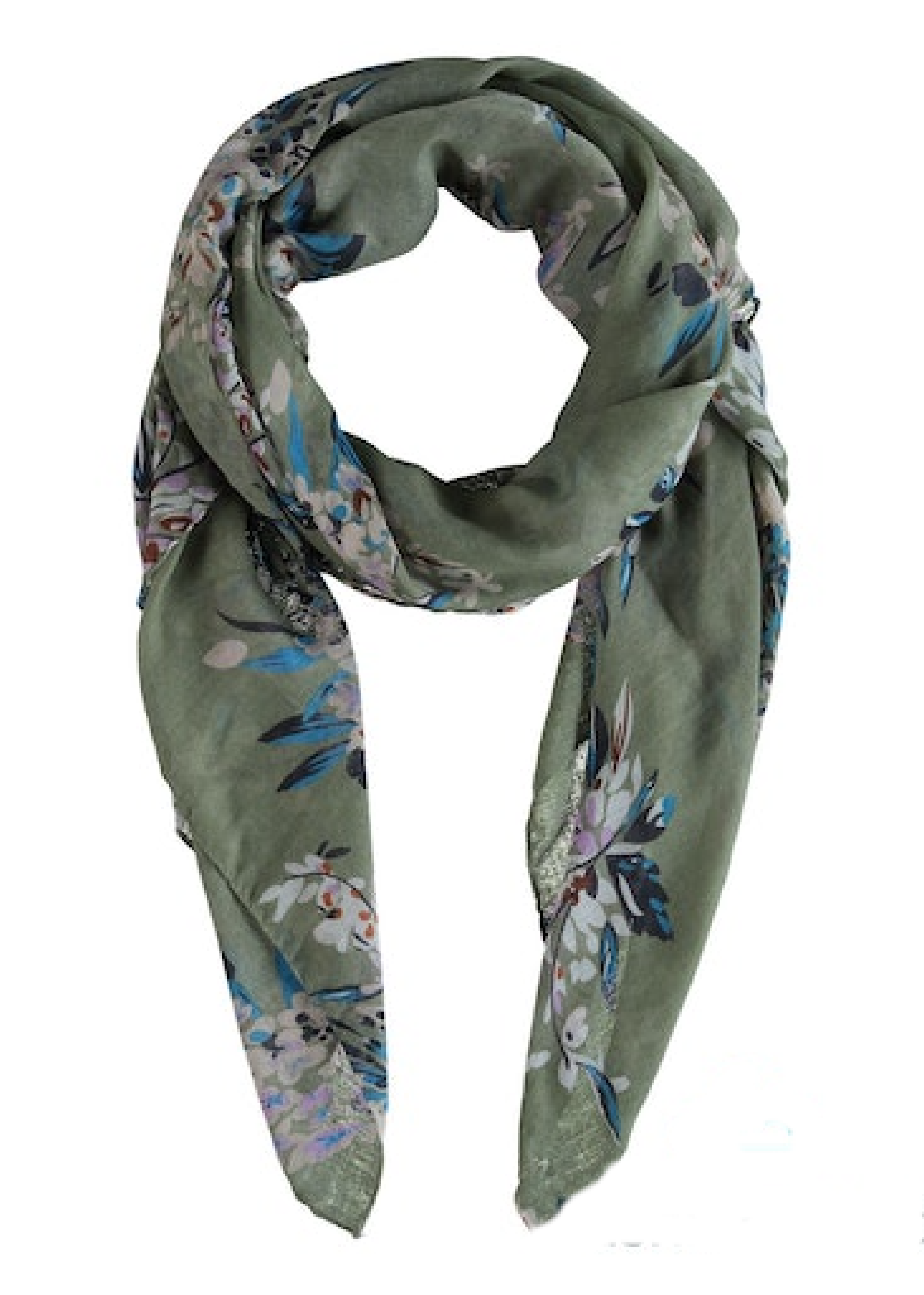 Sue Fern Green Floral Print Scarf