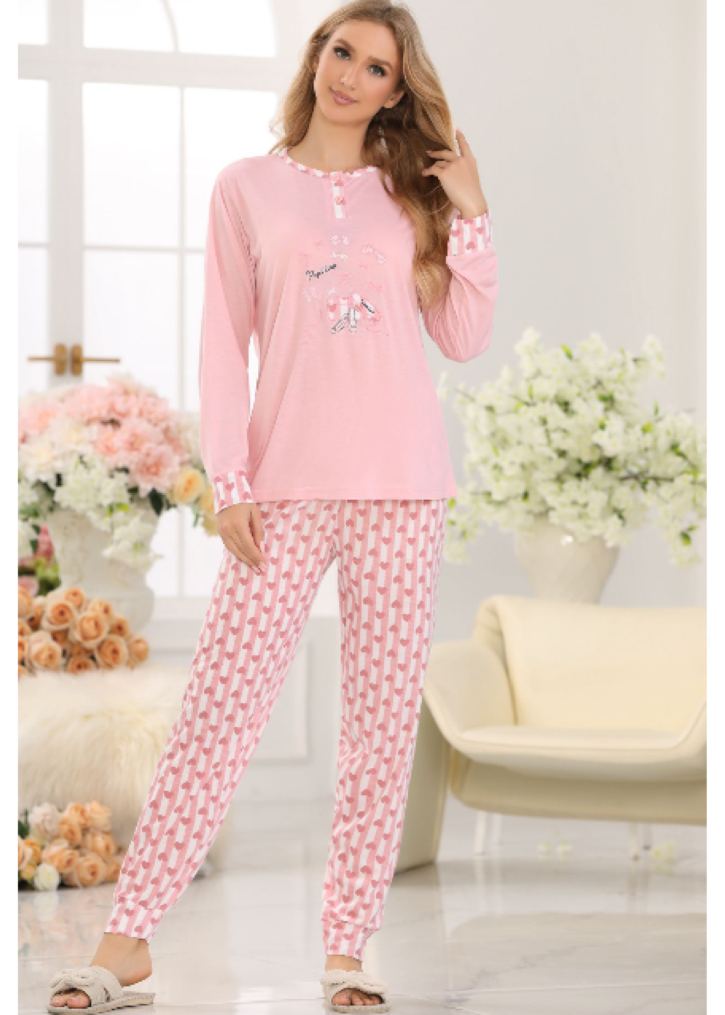 Donella Pink Embroidered Pajama