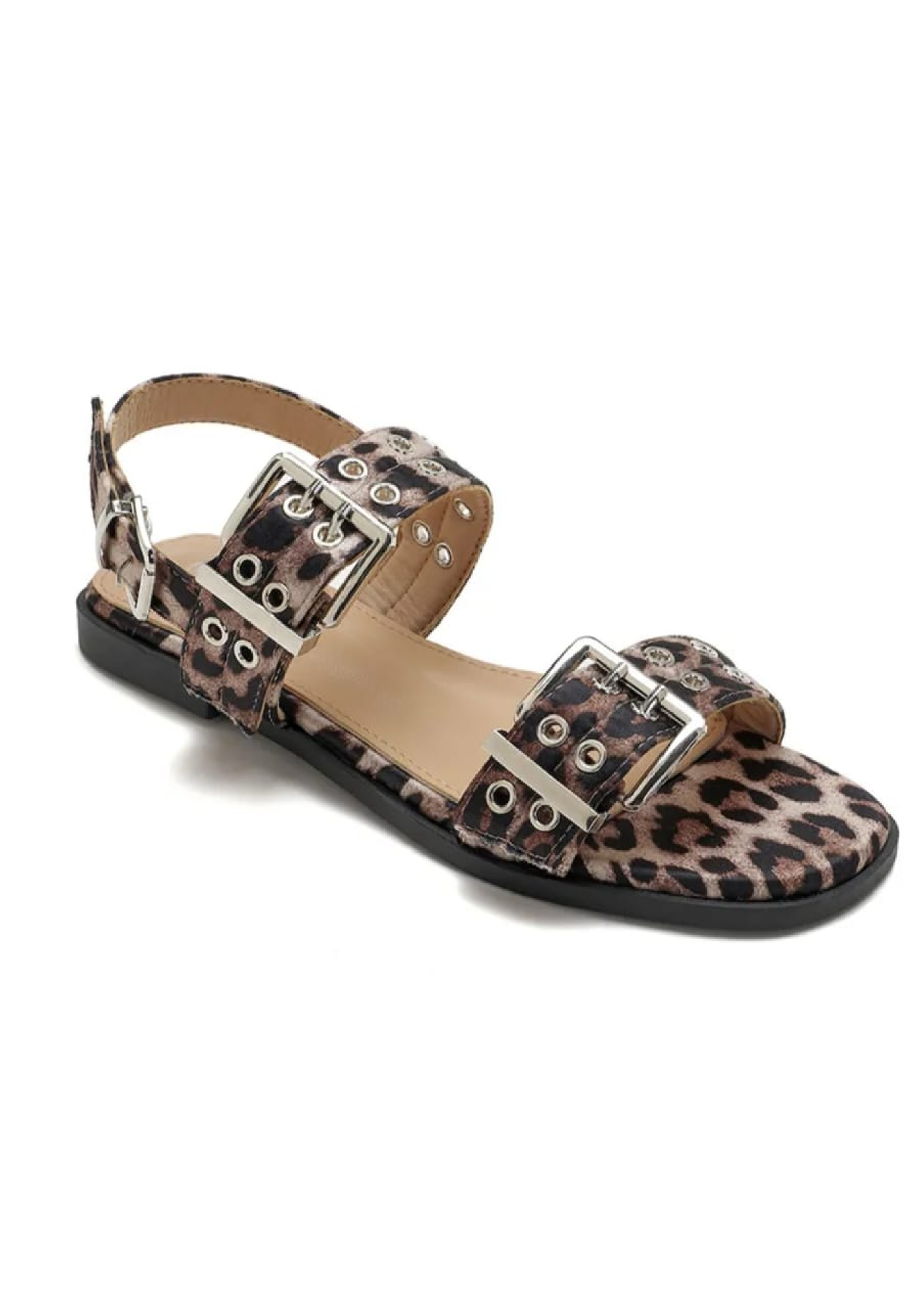 Amira Leopard Double Buckle Flat Sandals