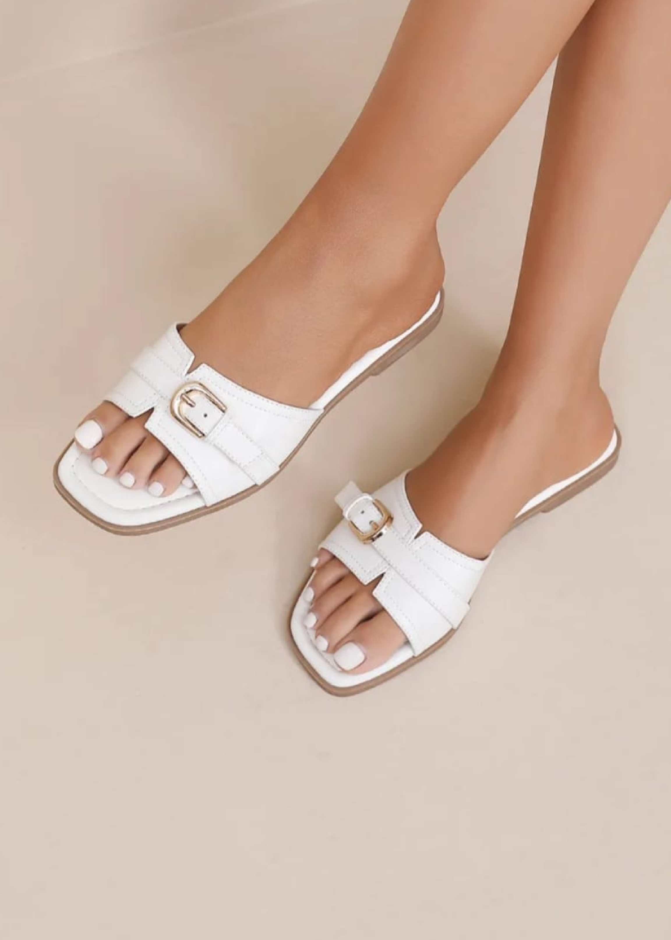 Charline White Buckled Sandals