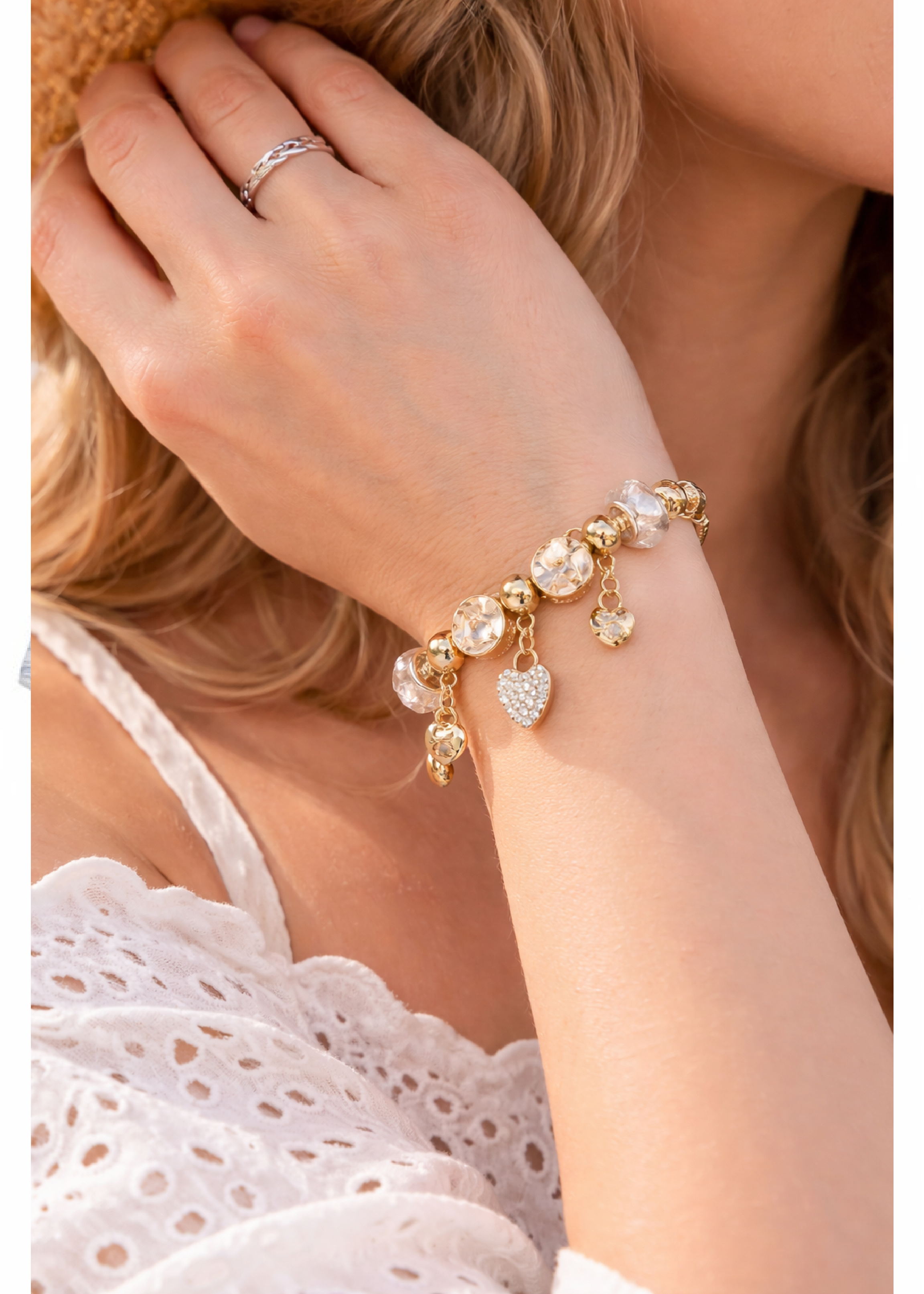 Bruna Gold Heart Charm Bracelet