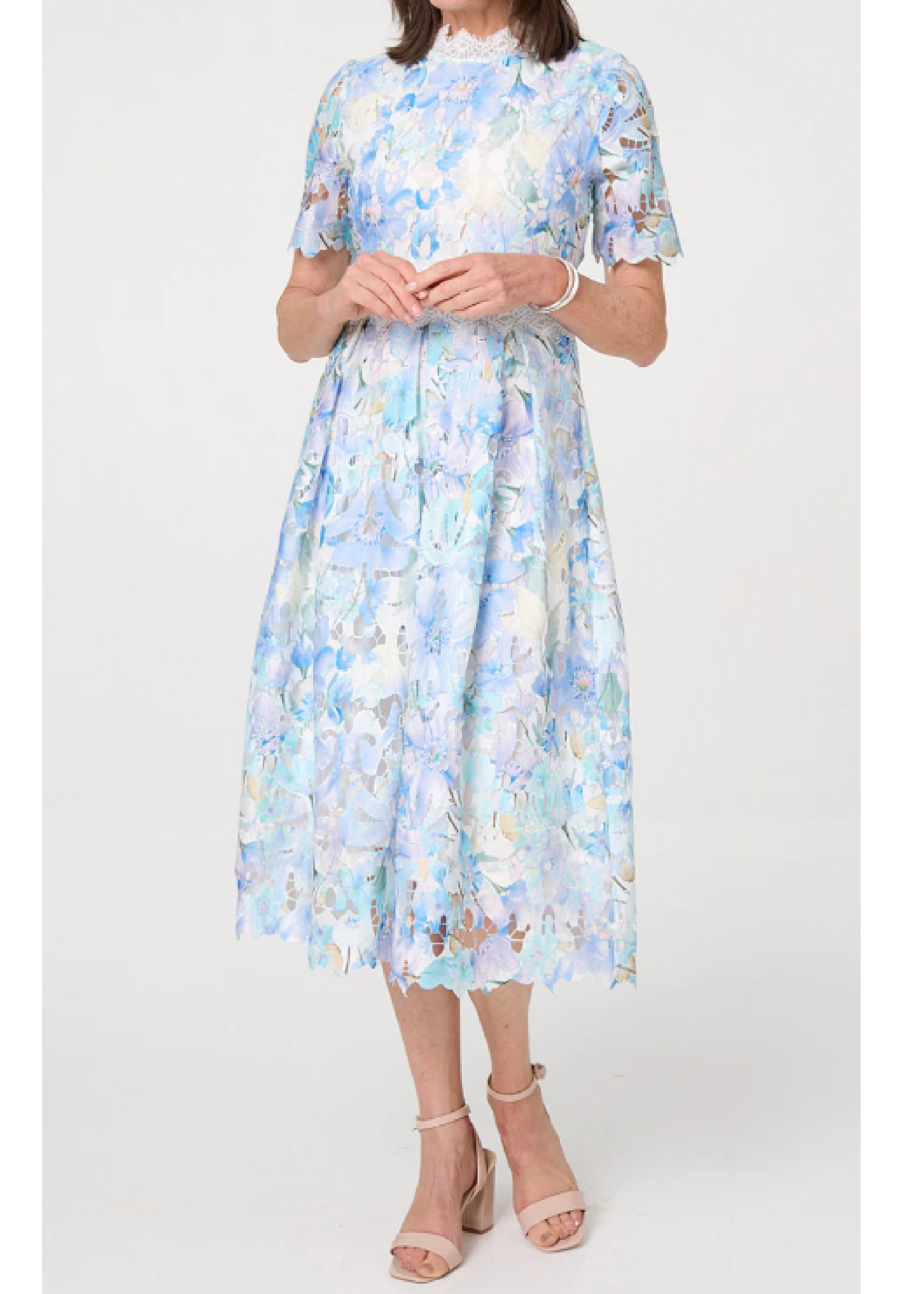 Bernadette Blue Lace Cut Off Midi Dress