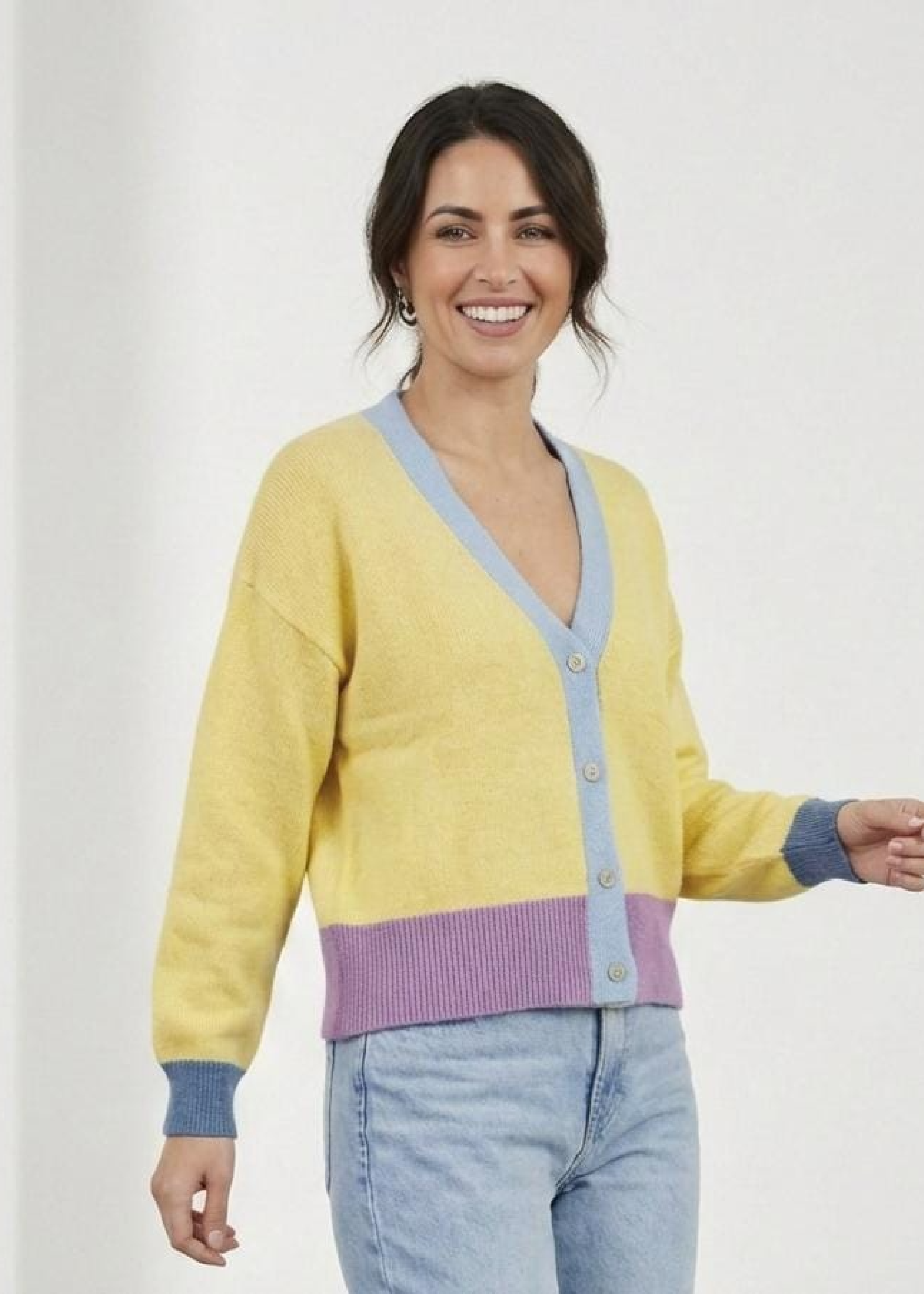Philippa Yellow Contrasting Trim Cardigan