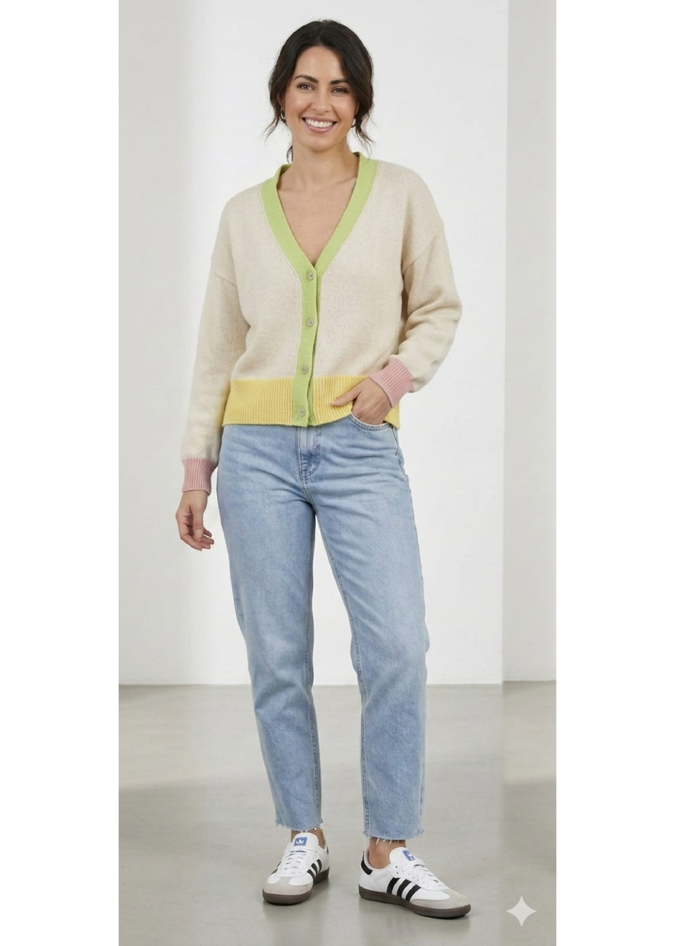 Philippa Cream Contrasting Trim Cardigan