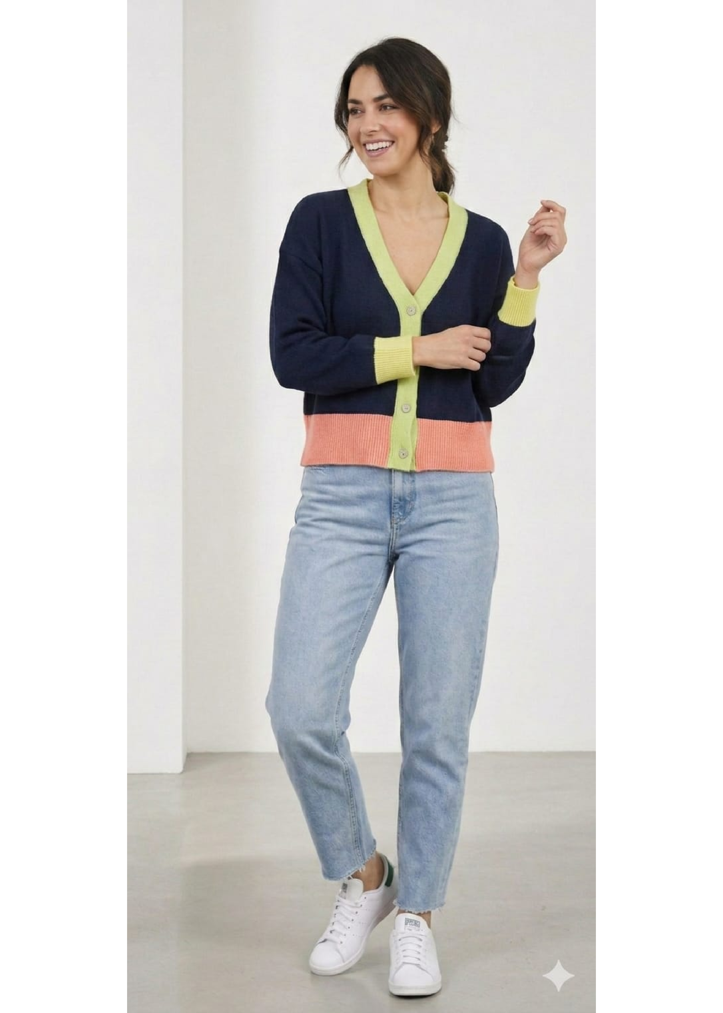 Philippa Navy Contrasting Trim Cardigan