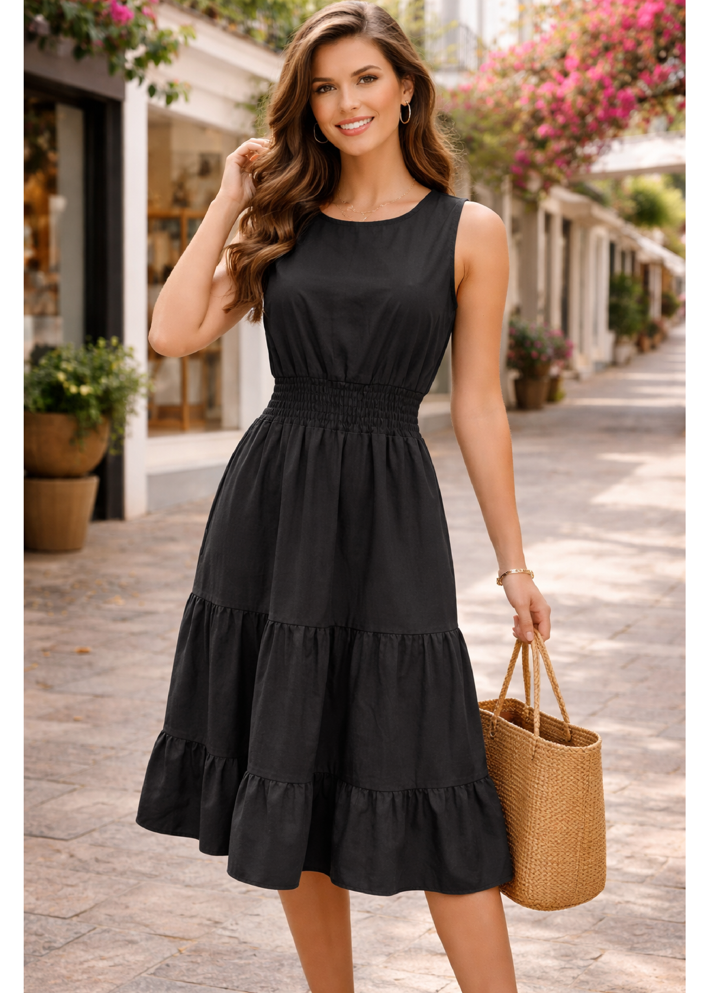 Violeta Black Tiered Midi Dress