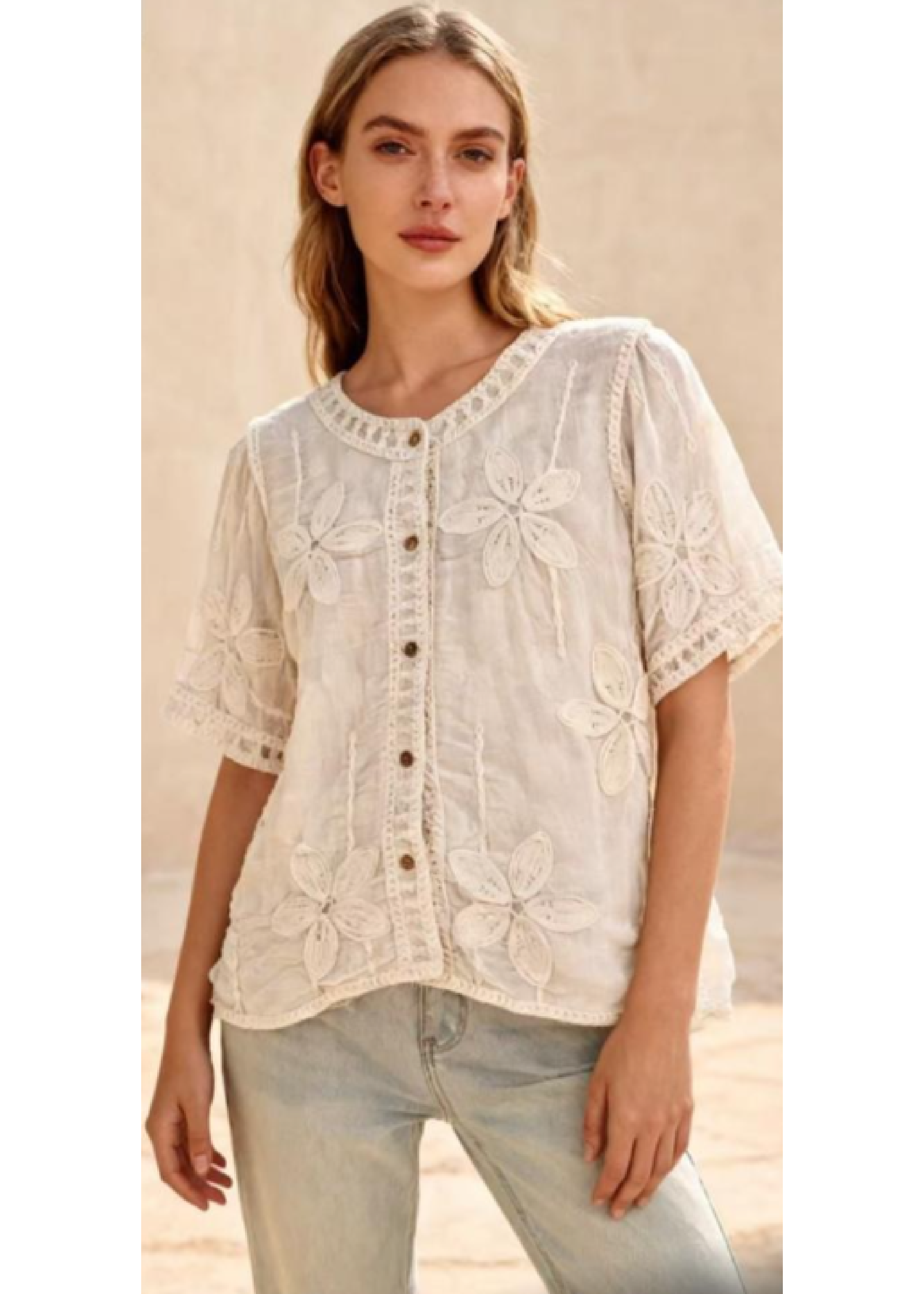 Faith White Button Top