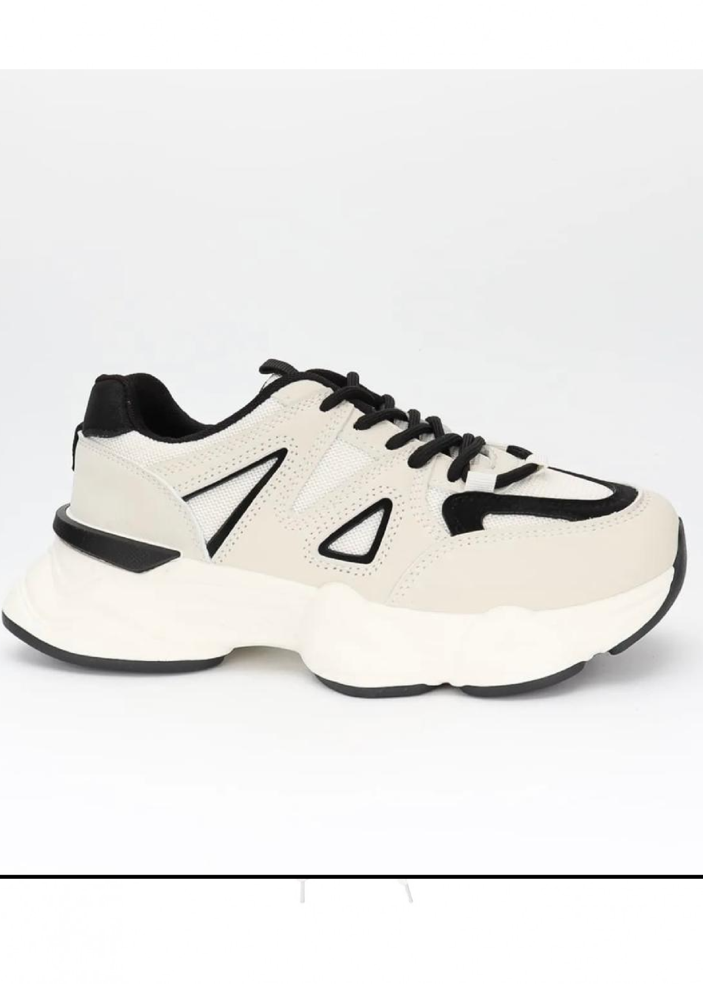 Aryanna Beige Black Chunky Sole Trainers