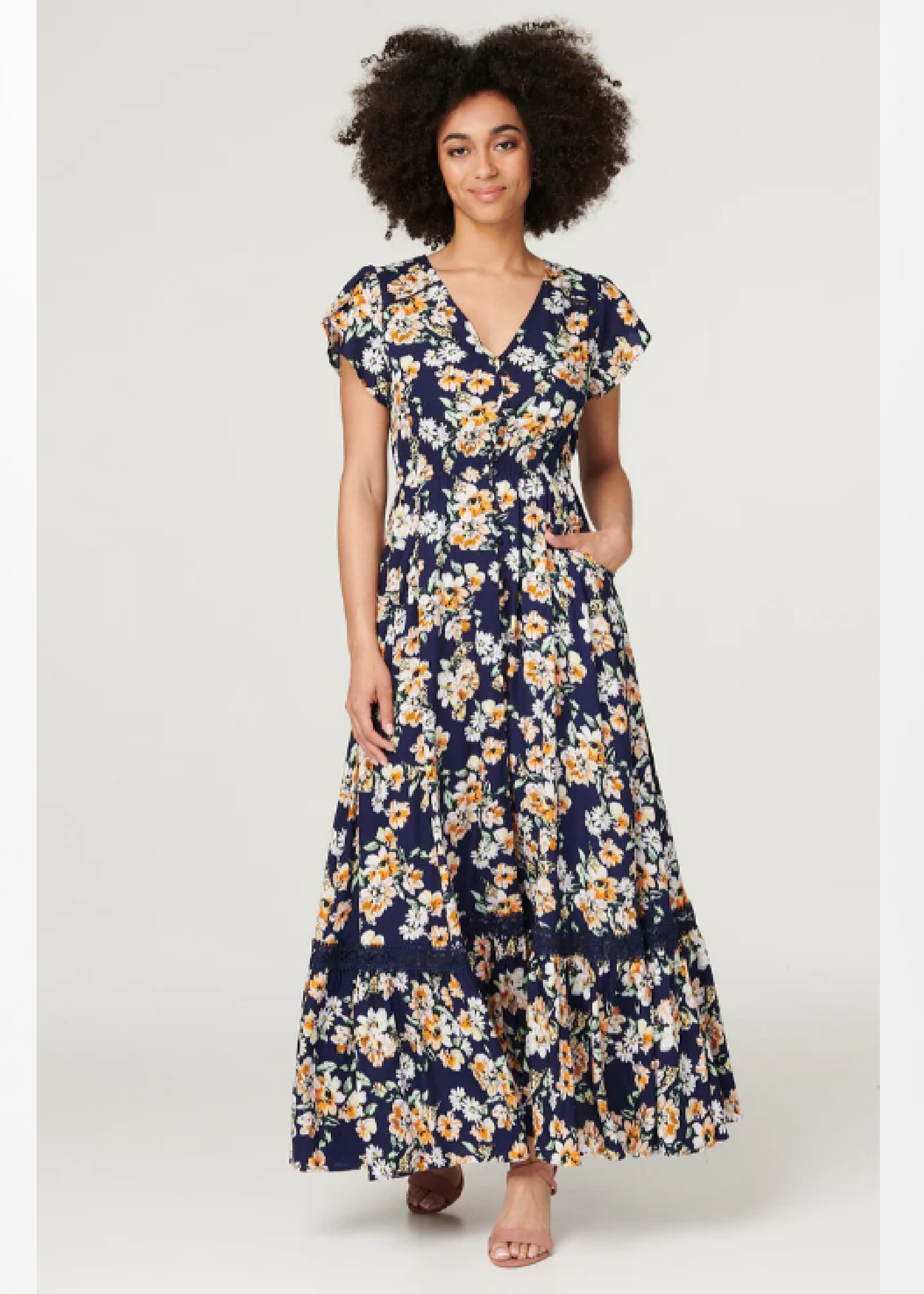 Angelina Navy Floral Boho Maxi Dress