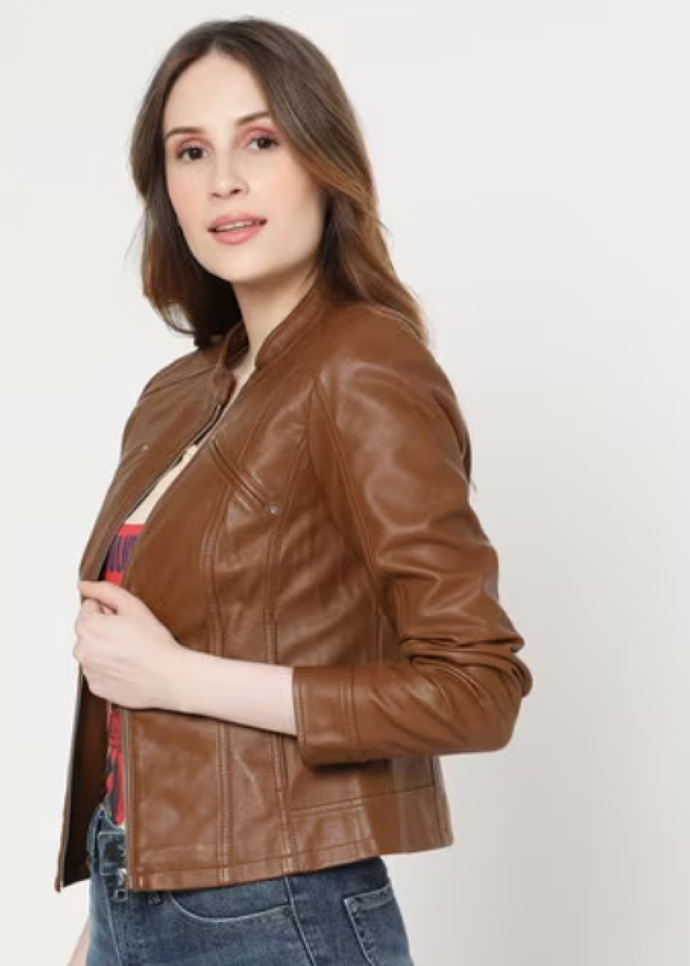 Favodona Cognac Coated Biker Jacket