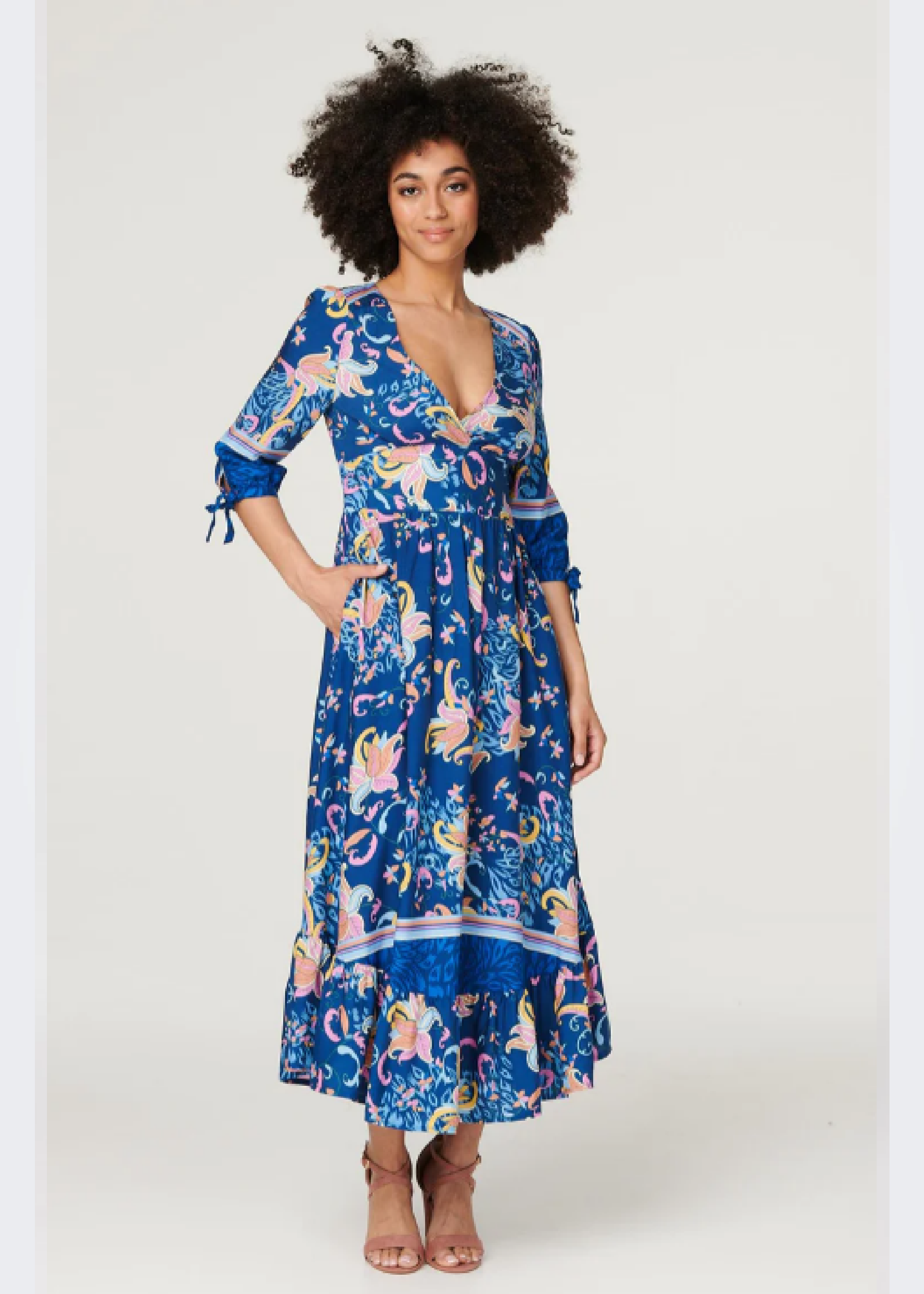 Emery Blue Floral Print Maxi Dress