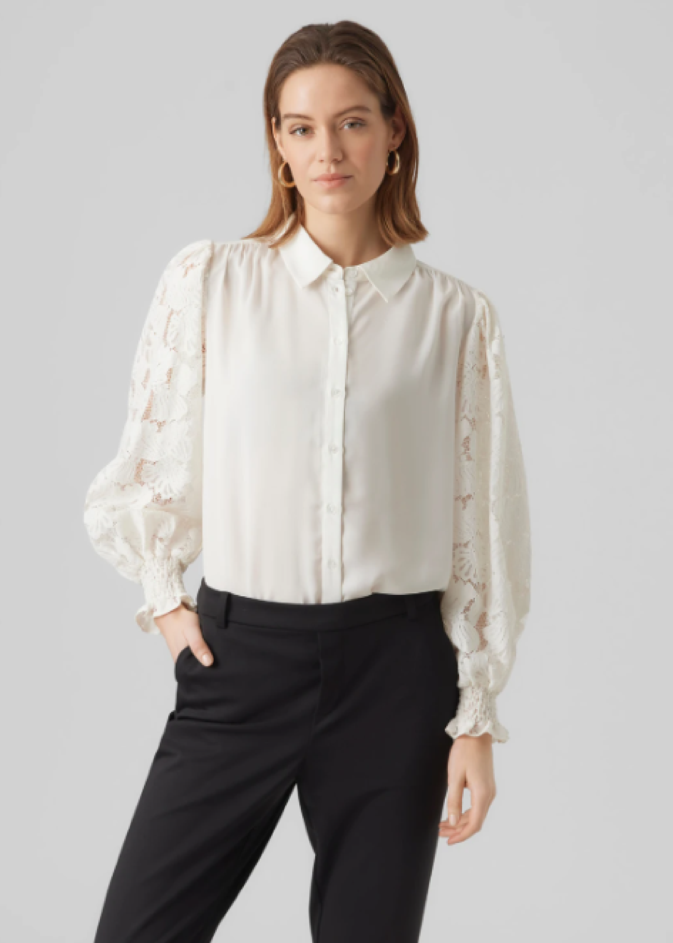 Cabena Cloud White Lace Sleeve Shirt