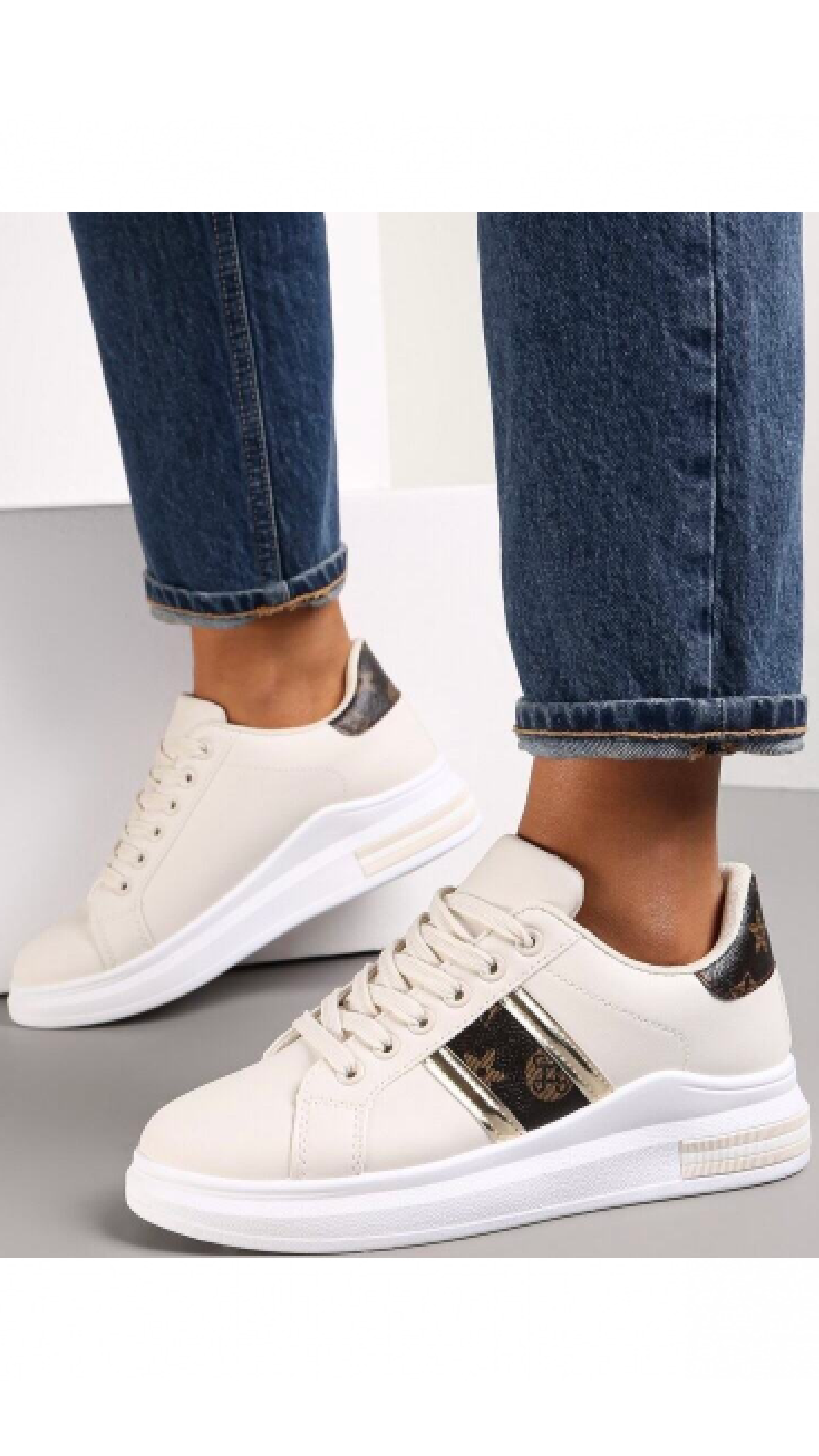 Emily Beige Stripe Tab Trainers