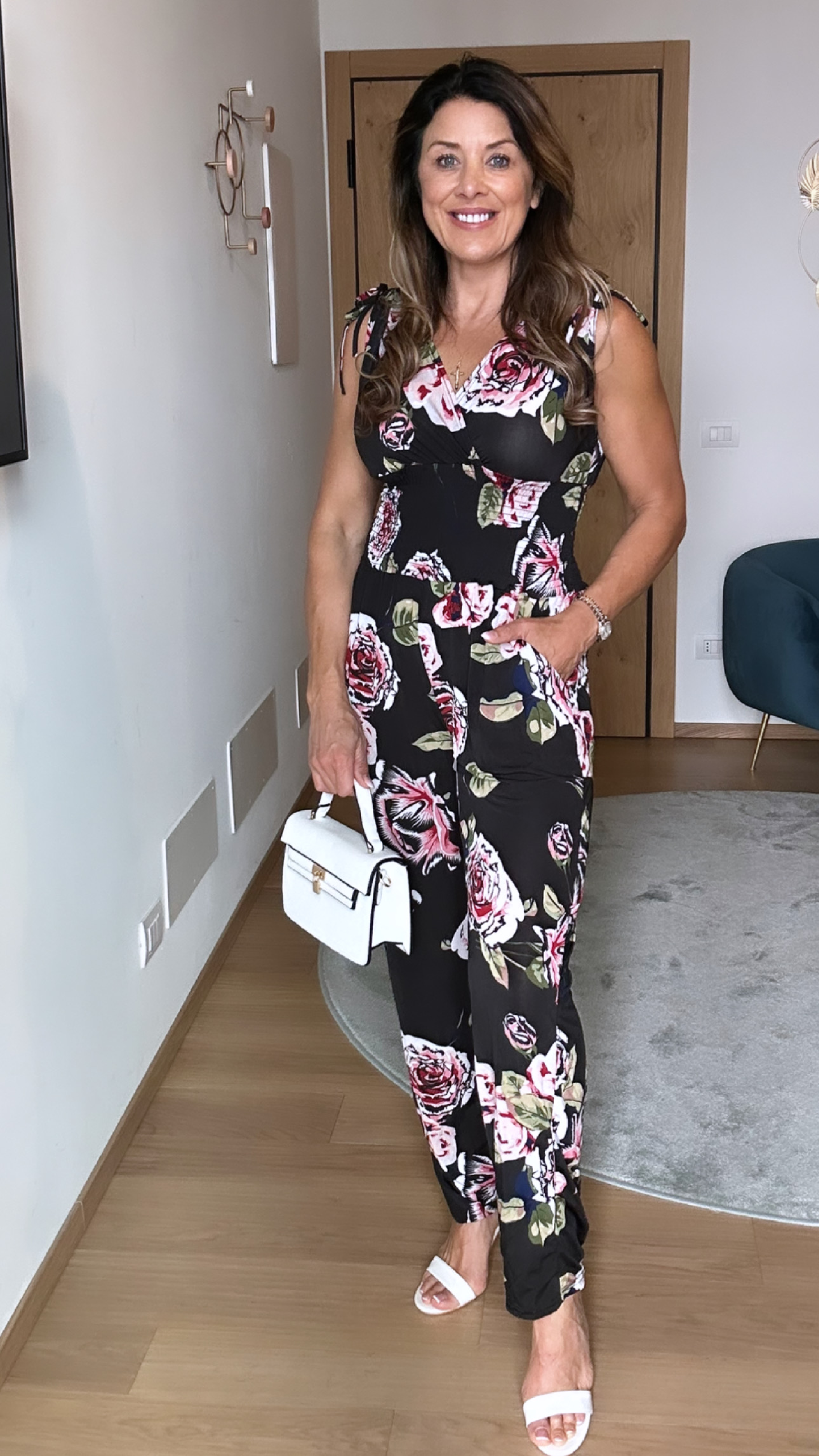 Estel Black Floral Wrap Jumpsuit