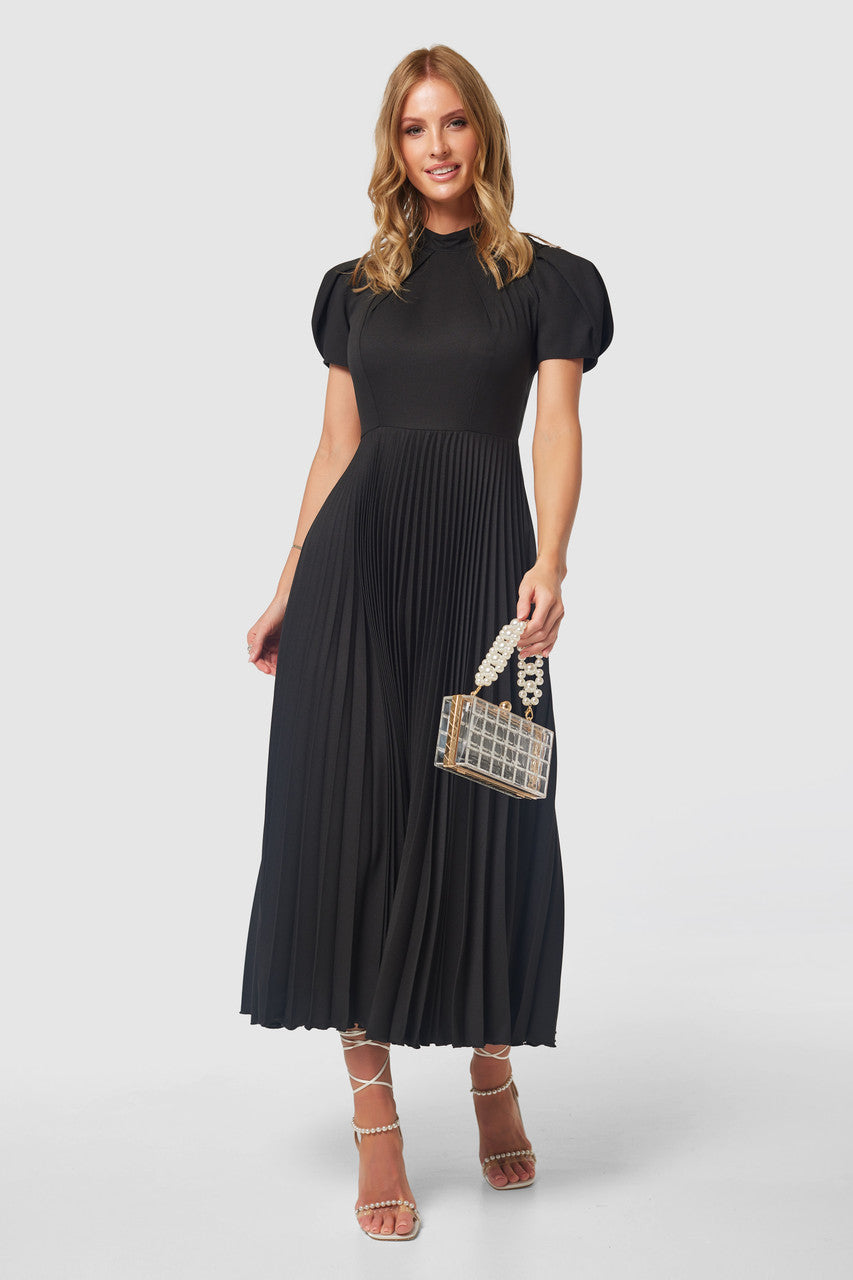 Lilia Black Pleated Midi Dress