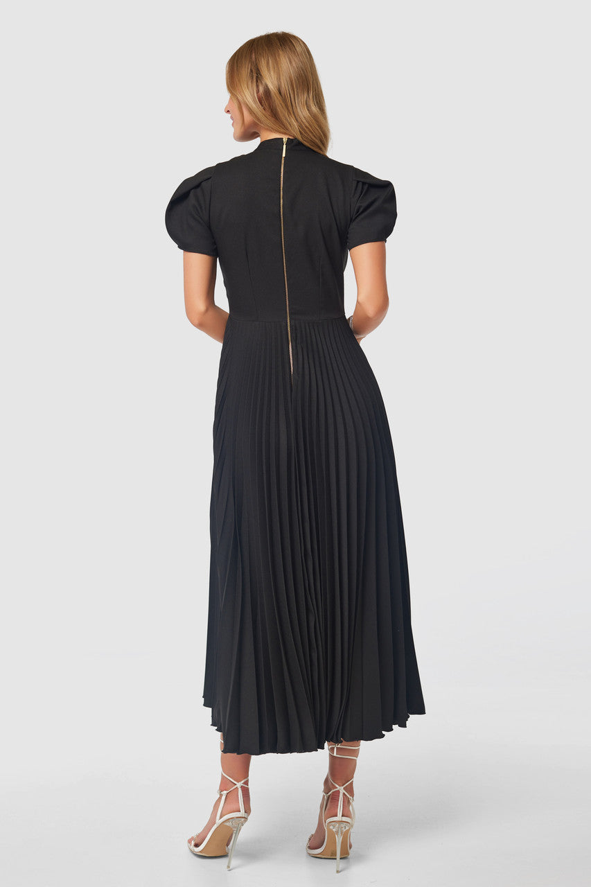 Lilia Black Pleated Midi Dress