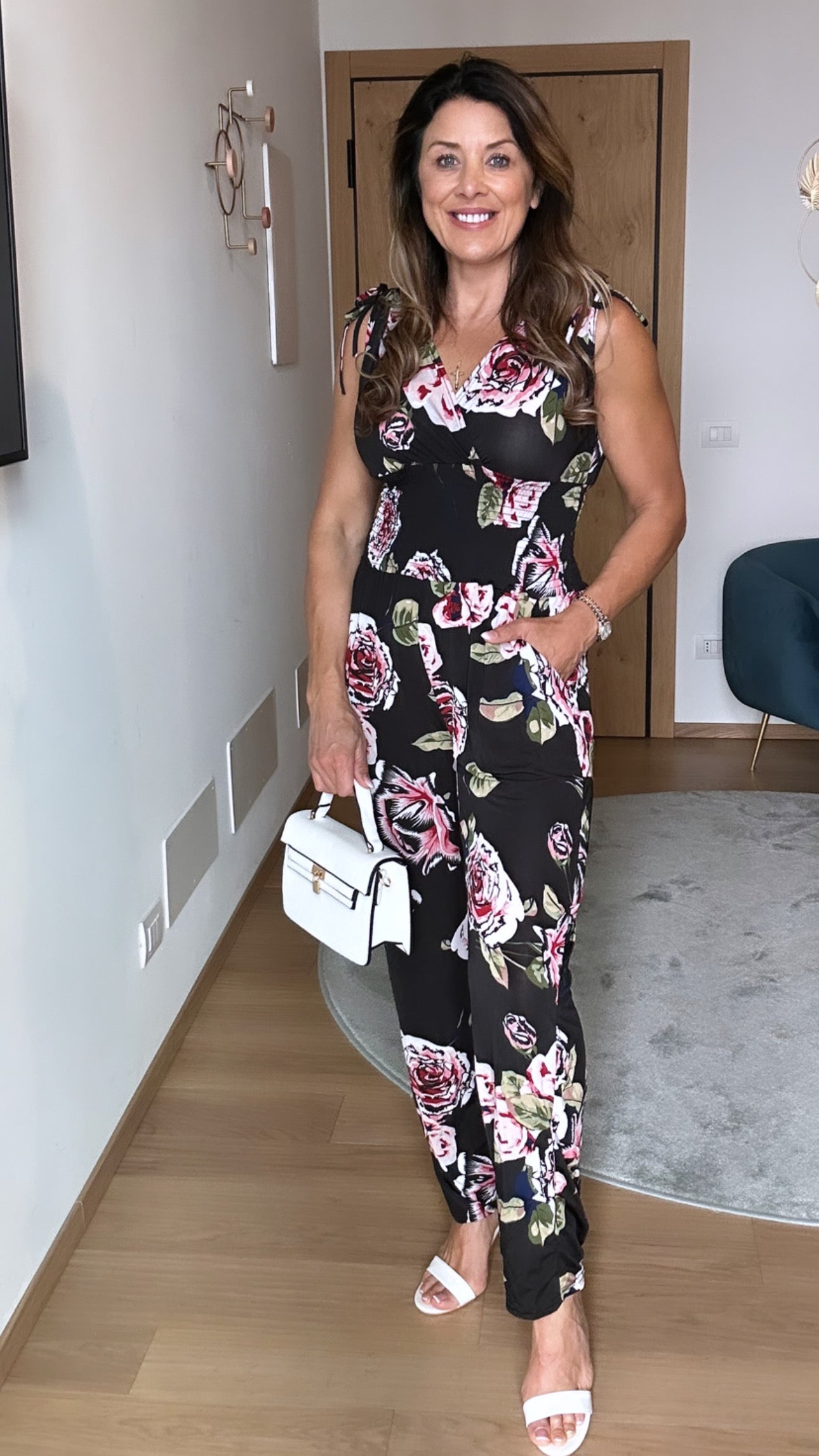 Estel Black Floral Wrap Jumpsuit
