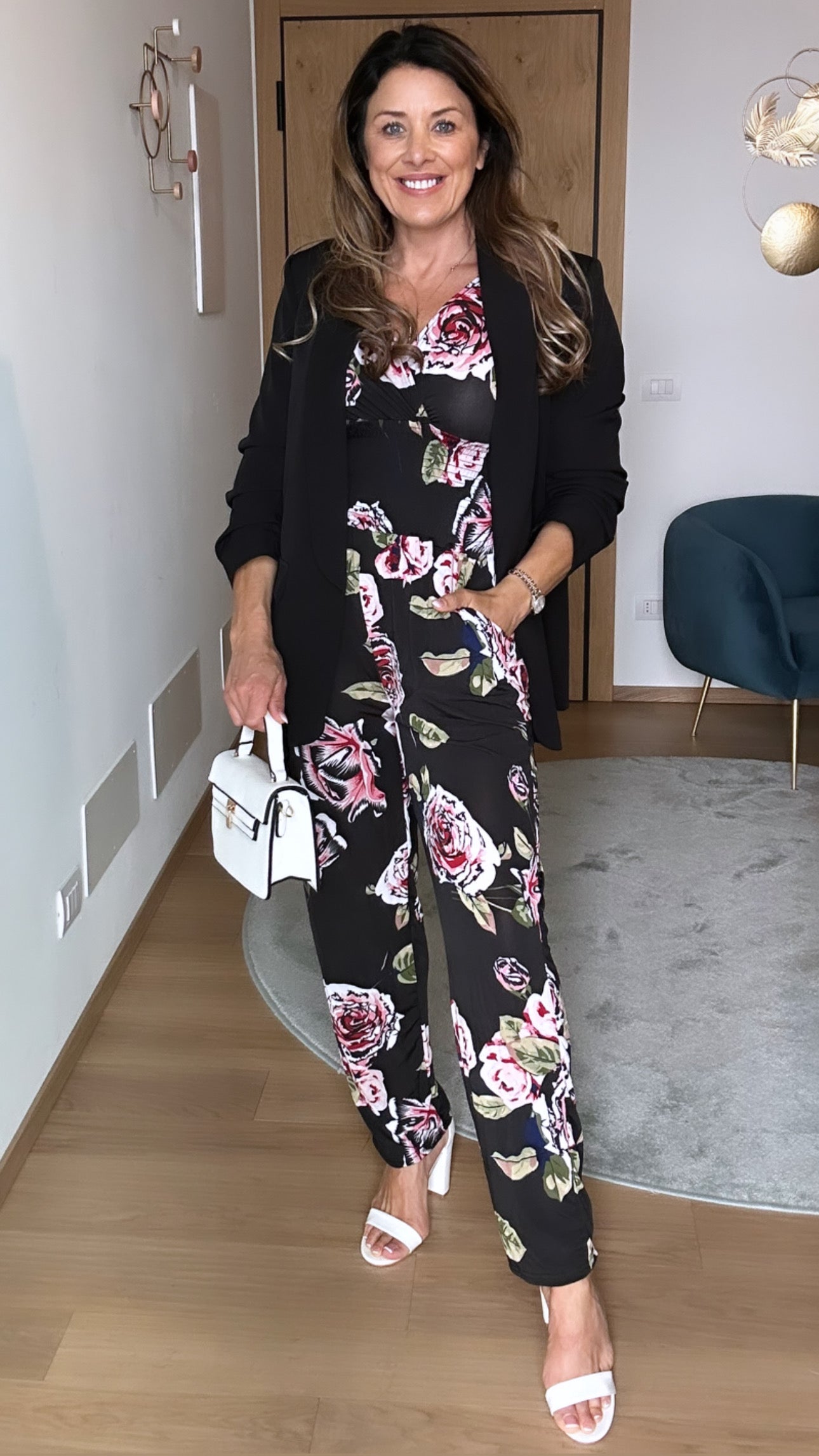 Estel Black Floral Wrap Jumpsuit