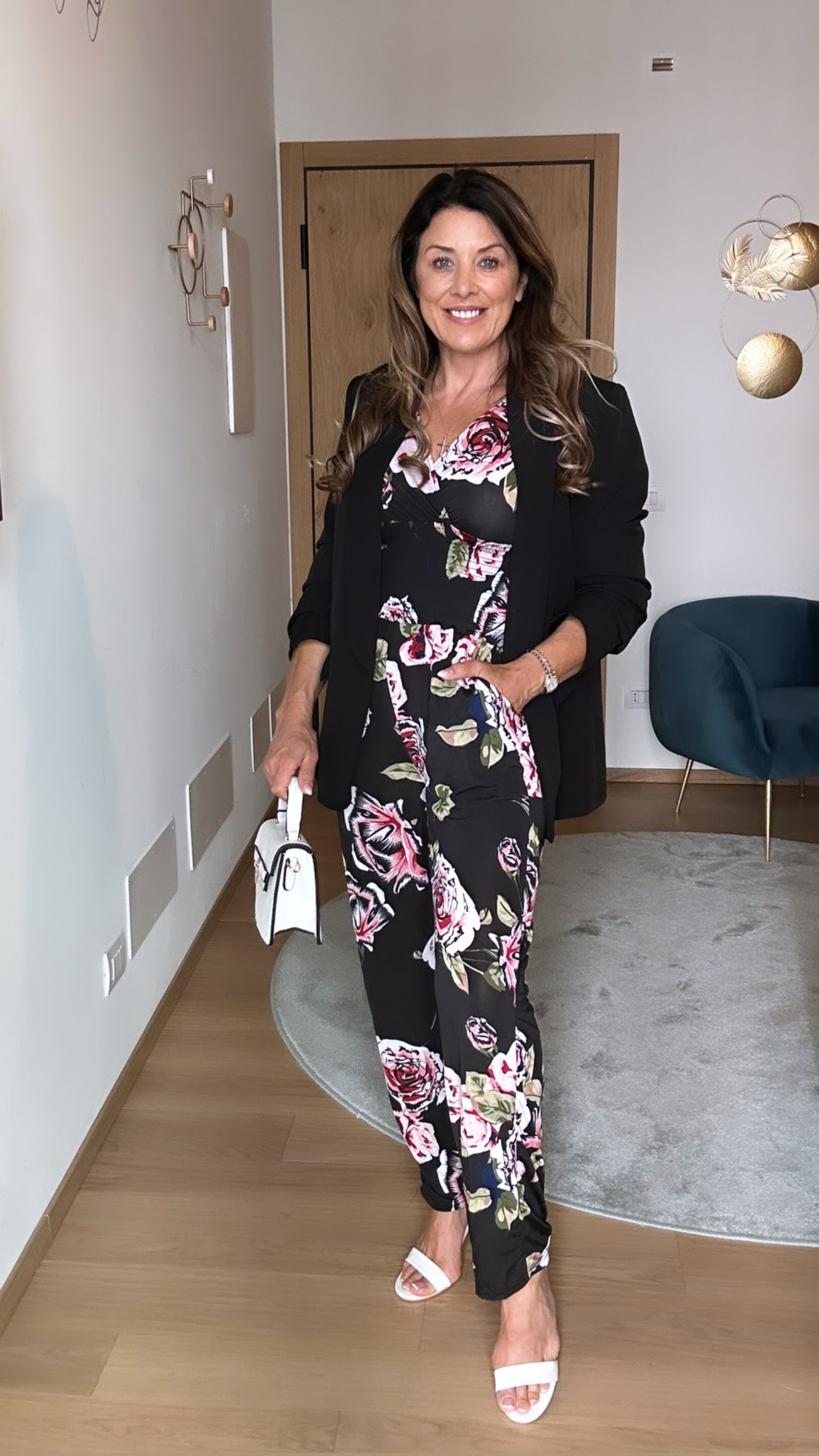 Estel Black Floral Wrap Jumpsuit