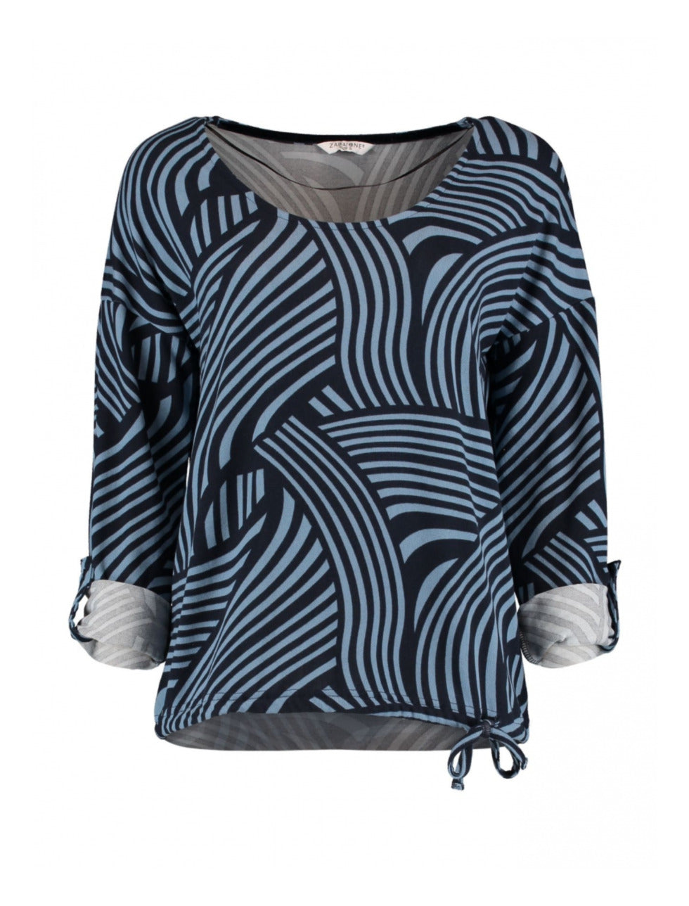 Solei Navy Wave Print Pullover