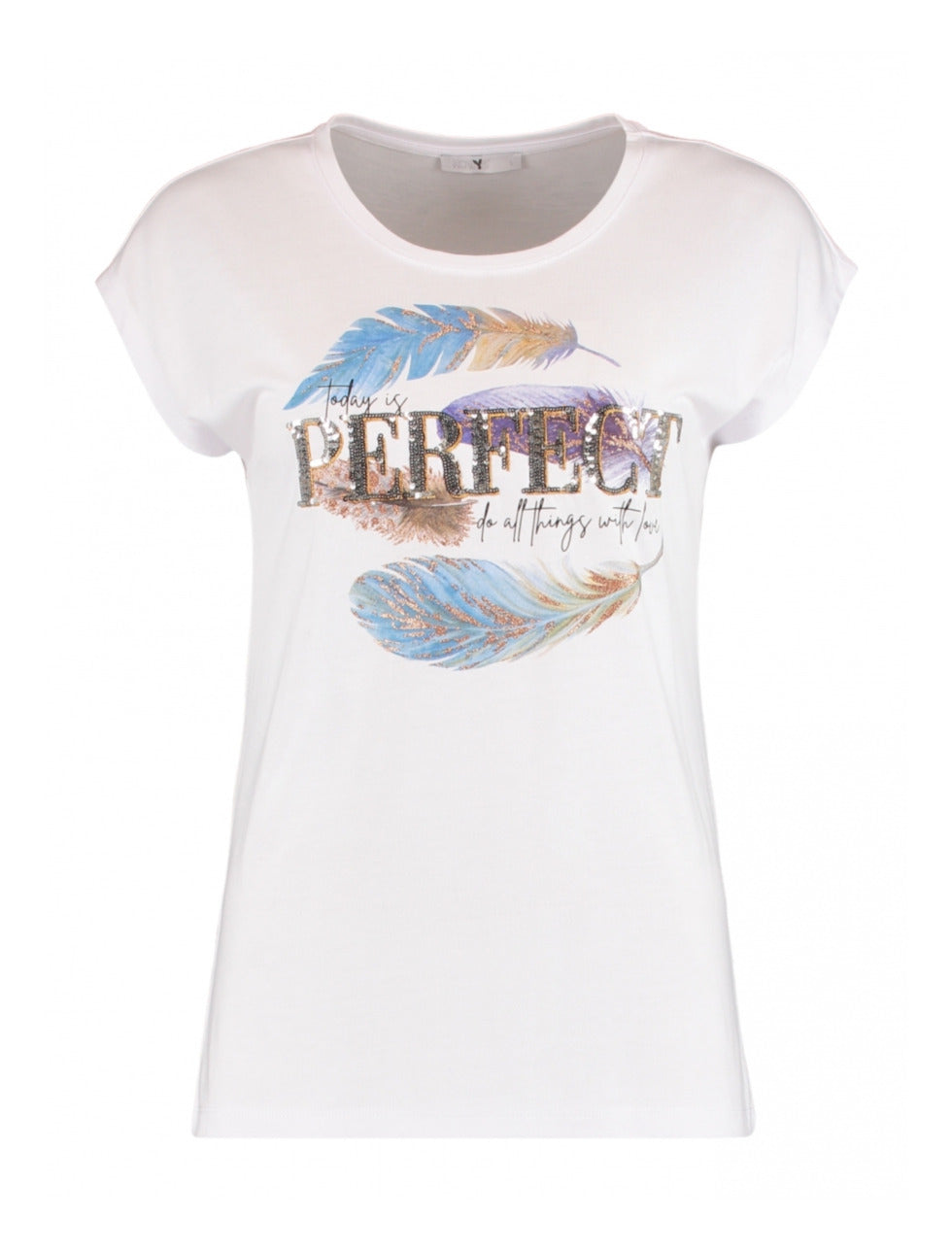 Iza White Feather Print T-Shirt