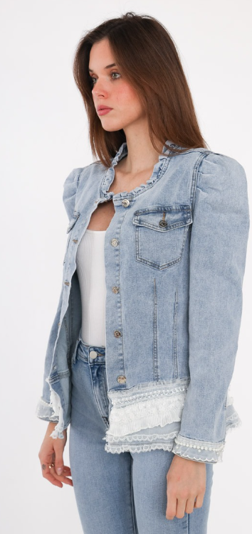 Nikoletta Blue Lace Frill Denim Jacket