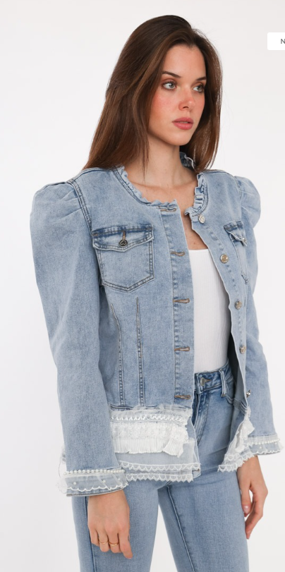 Nikoletta Blue Lace Frill Denim Jacket