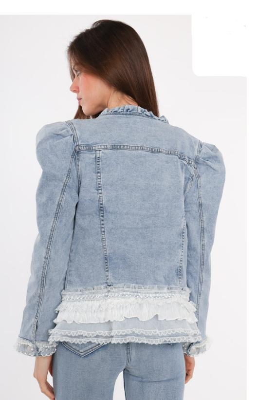 Nikoletta Blue Lace Frill Denim Jacket