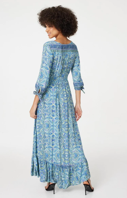 Eabha Blue Paisley Print Maxi Dress