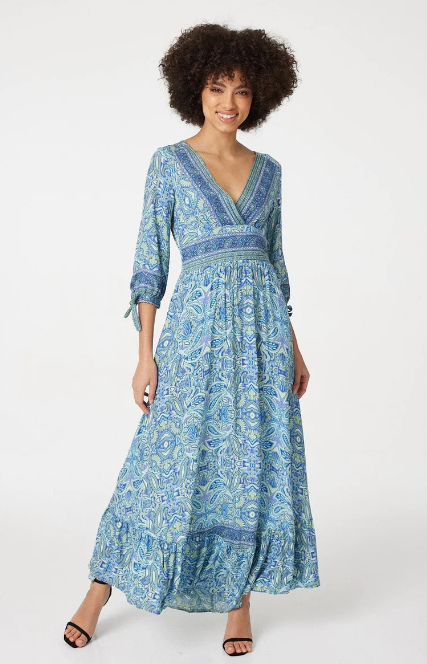 Eabha Blue Paisley Print Maxi Dress
