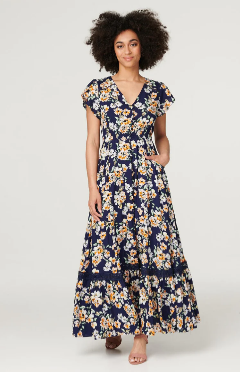 Angelina Navy Floral Boho Maxi Dress