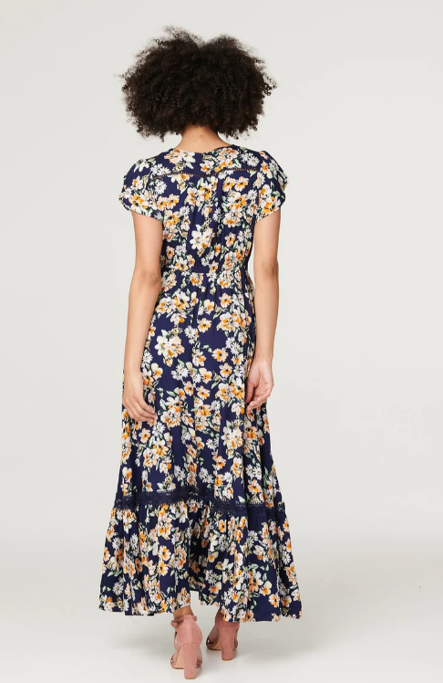 Angelina Navy Floral Boho Maxi Dress