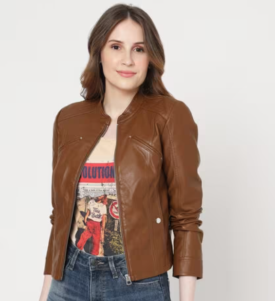 Favodona Cognac Coated Biker Jacket