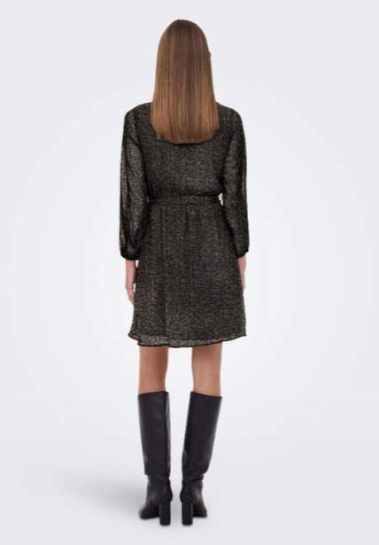 Cera Black Ditsy Print Mini Dress