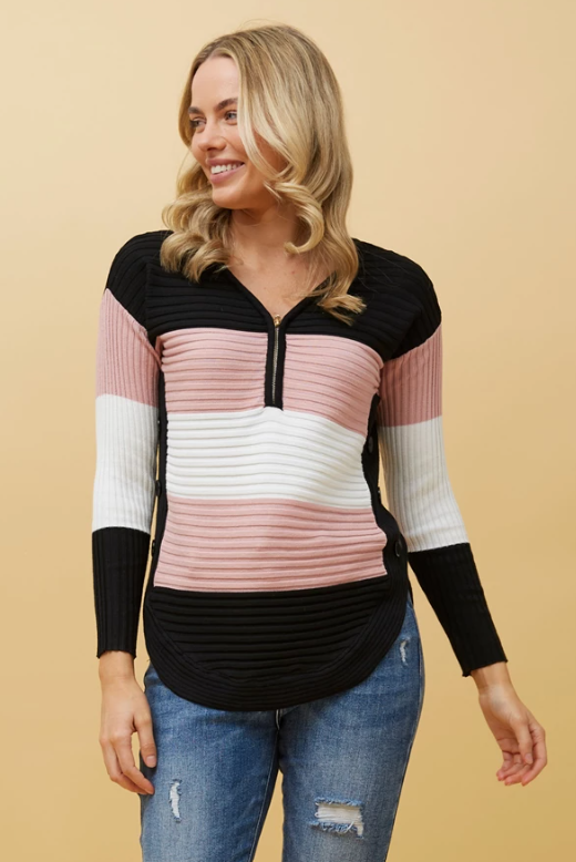 Maril Pink Colour Block Jumper