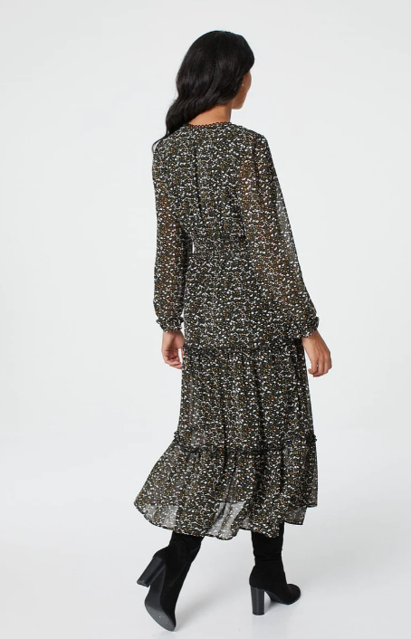 Wrenn Black Flower Print Midi Dress