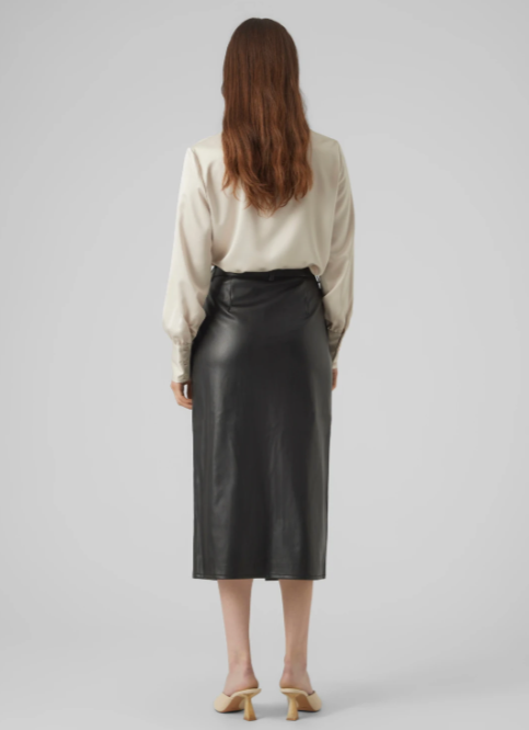 Sif Black Faux Leather Midi Skirt