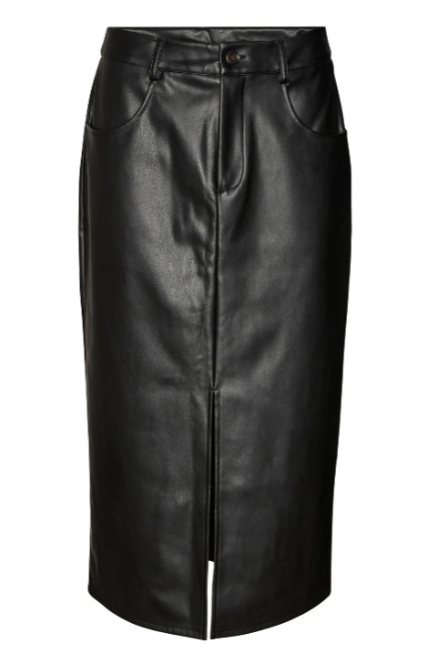 Sif Black Faux Leather Midi Skirt