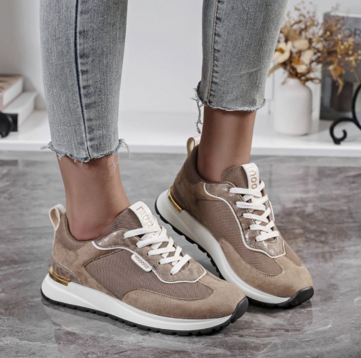 Lesley Taupe Lace Up Trainers