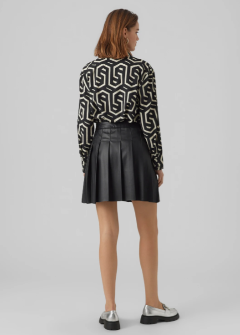Naomi Black Faux Leather Pleated Skirt