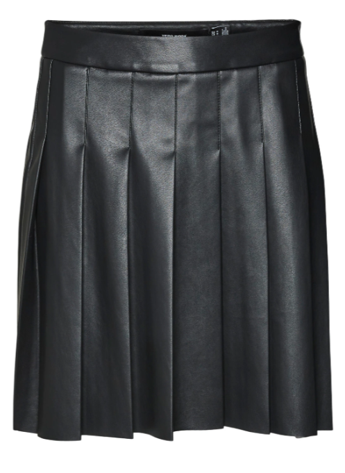 Naomi Black Faux Leather Pleated Skirt