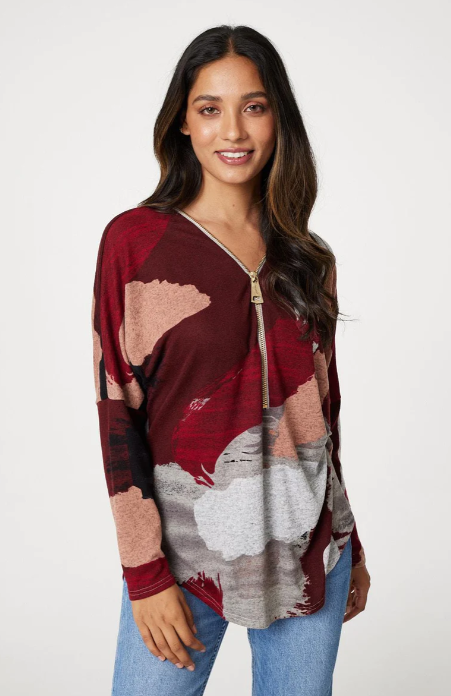 Germaine Wine Zip Detail Jumper