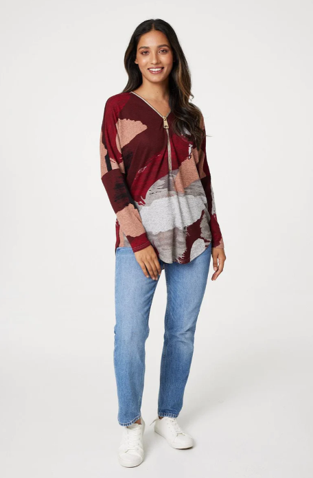 Germaine Wine Zip Detail Jumper
